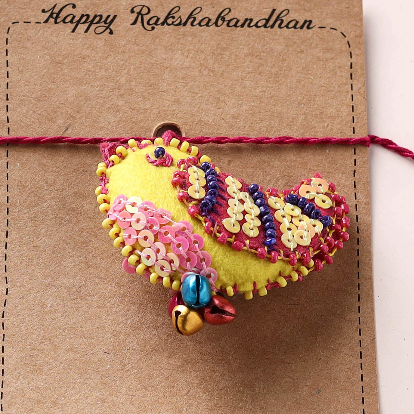 Bird - Hand Embroidered Bead Work Felt Rakhi for Kids 52 - Image 3