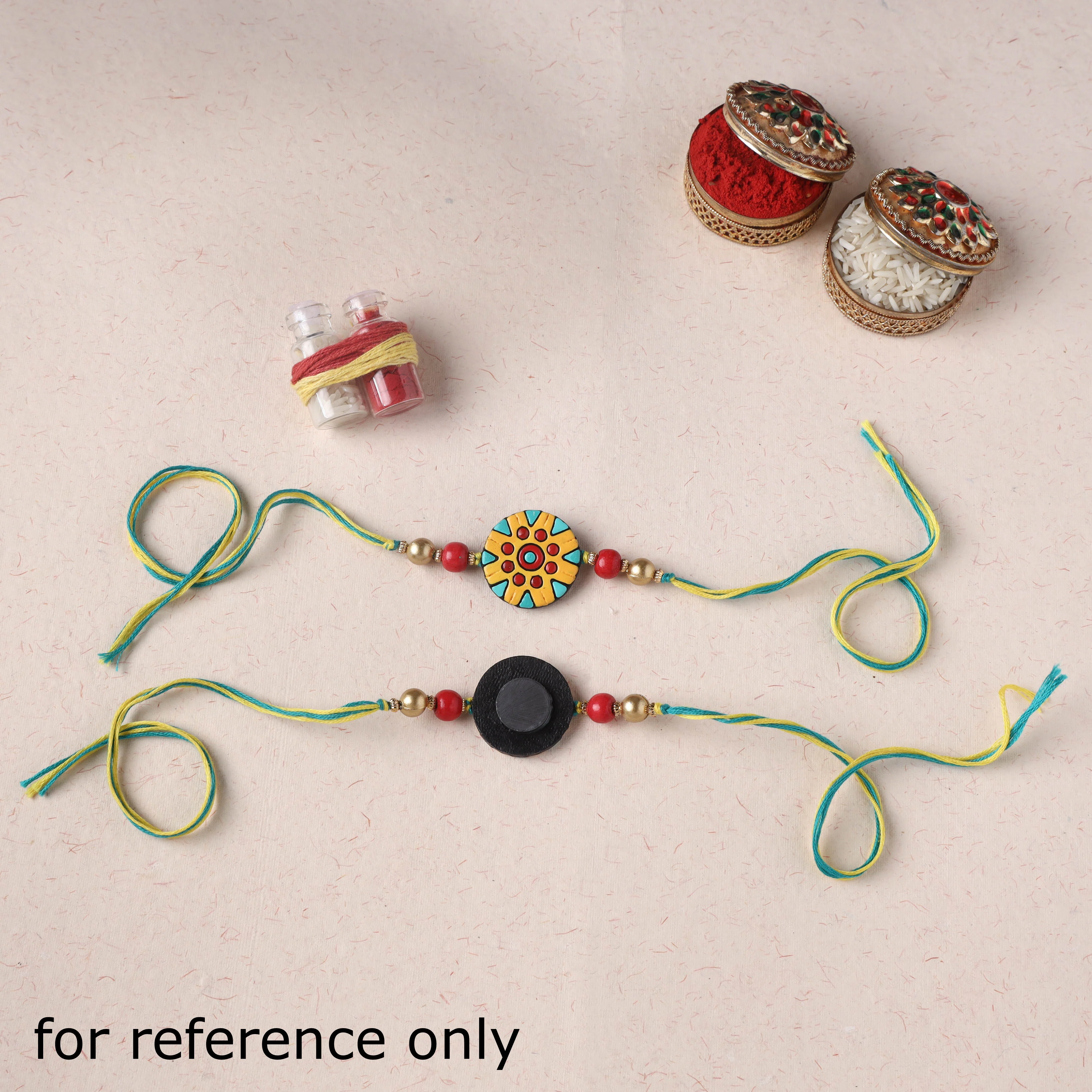 Green - Bishnupur Handpainted Terracotta Rakhi 02 - Image 3