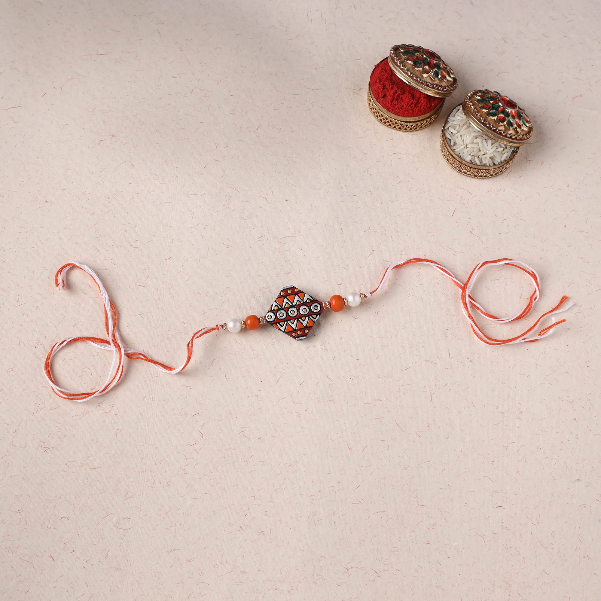 Multicolor - Bishnupur Handpainted Terracotta Rakhi 05