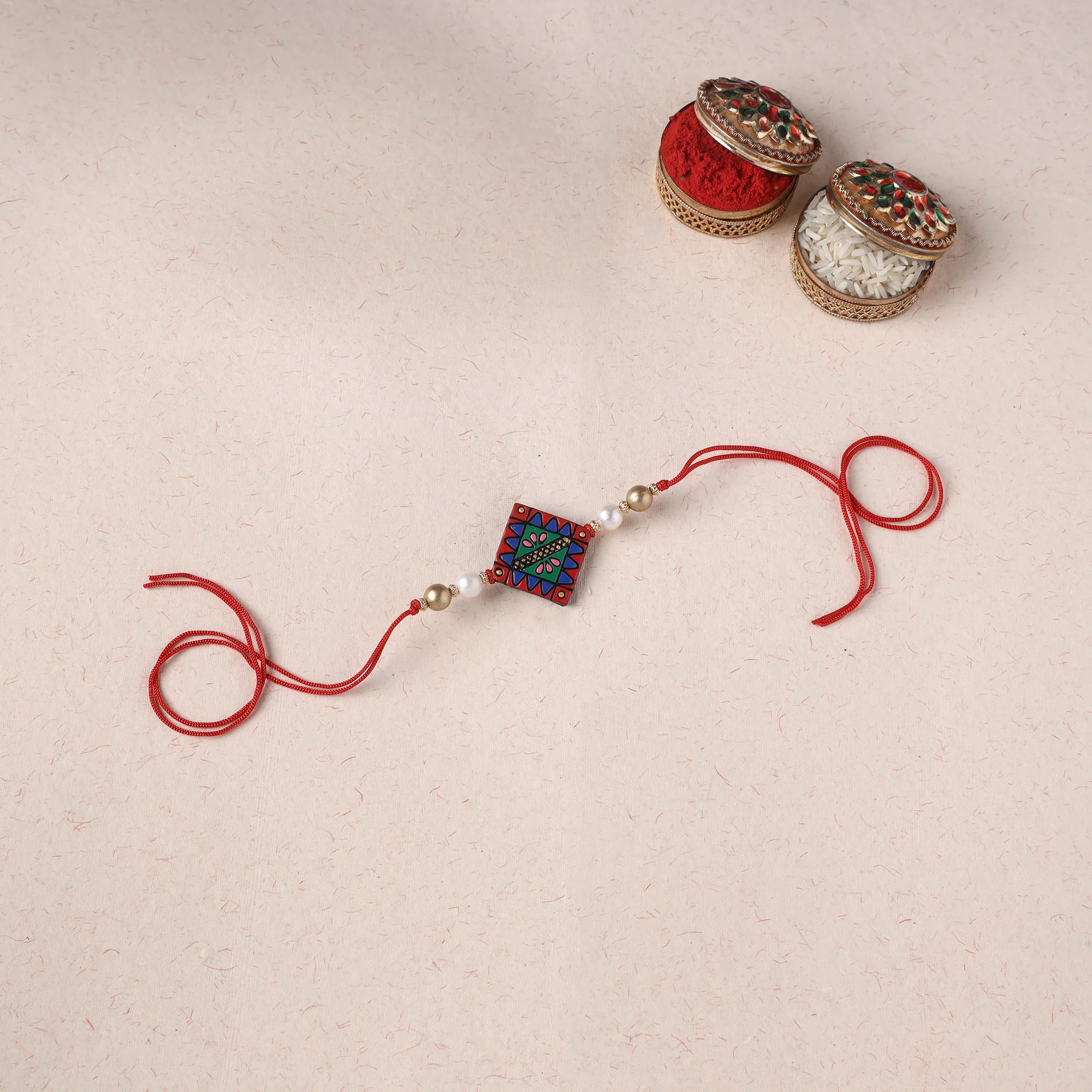Multicolor - Bishnupur Handpainted Terracotta Rakhi 23