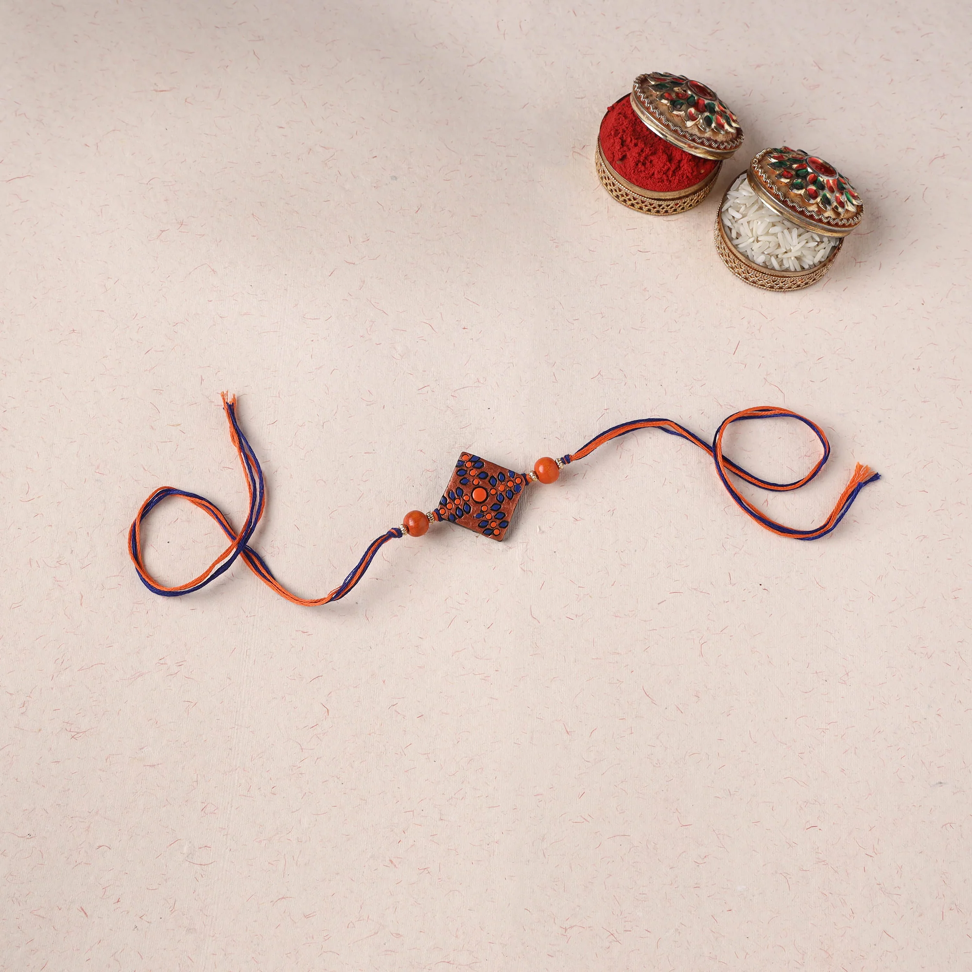 Orange - Bishnupur Handpainted Terracotta Rakhi 36