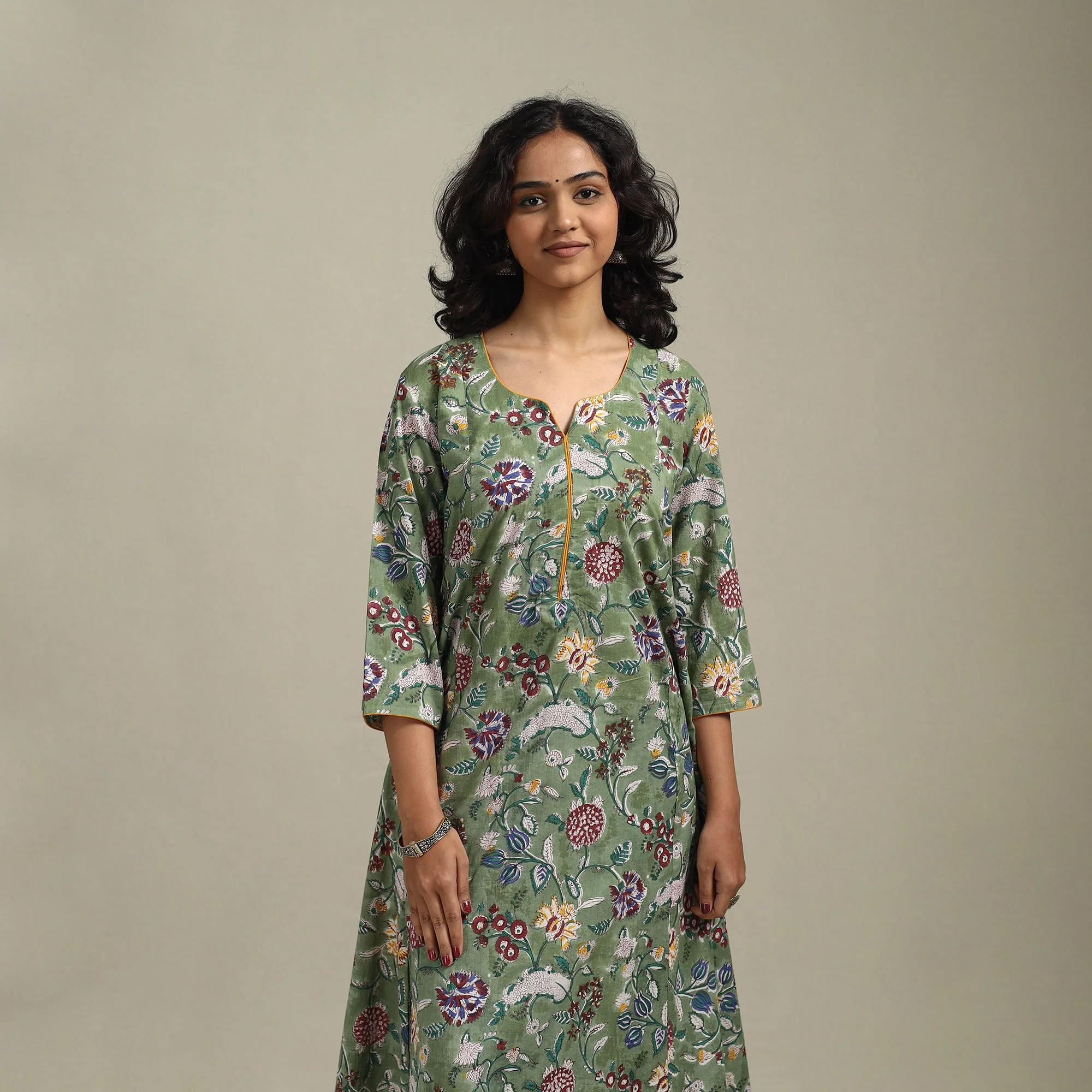Green - Block Print Cotton A-Line Sanganeri Kurta 24 - Image 2
