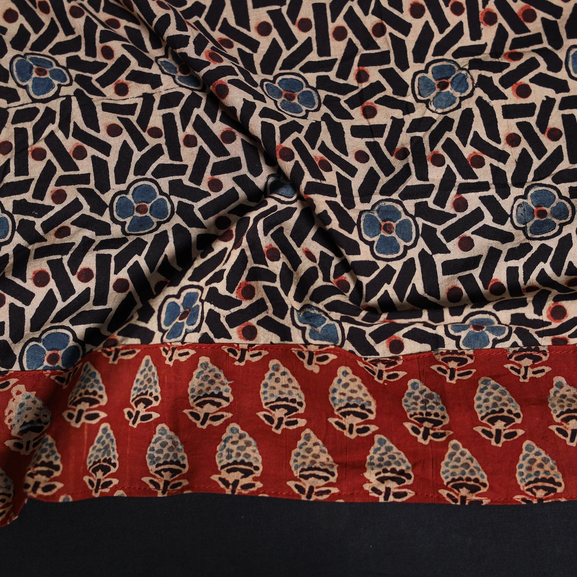 Black - Block Print Cotton Ajrakh Blouse Piece 02 - Image 3