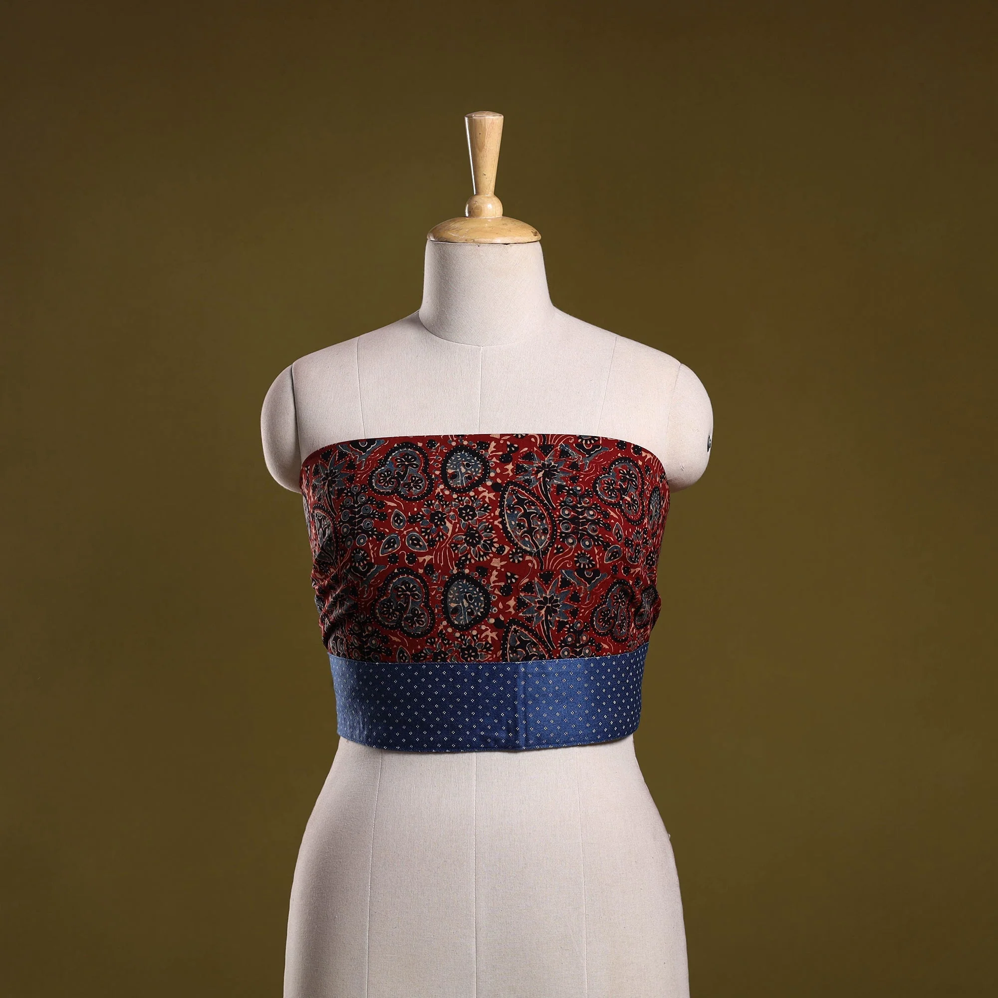 Red - Block Print Cotton Ajrakh Blouse Piece 03