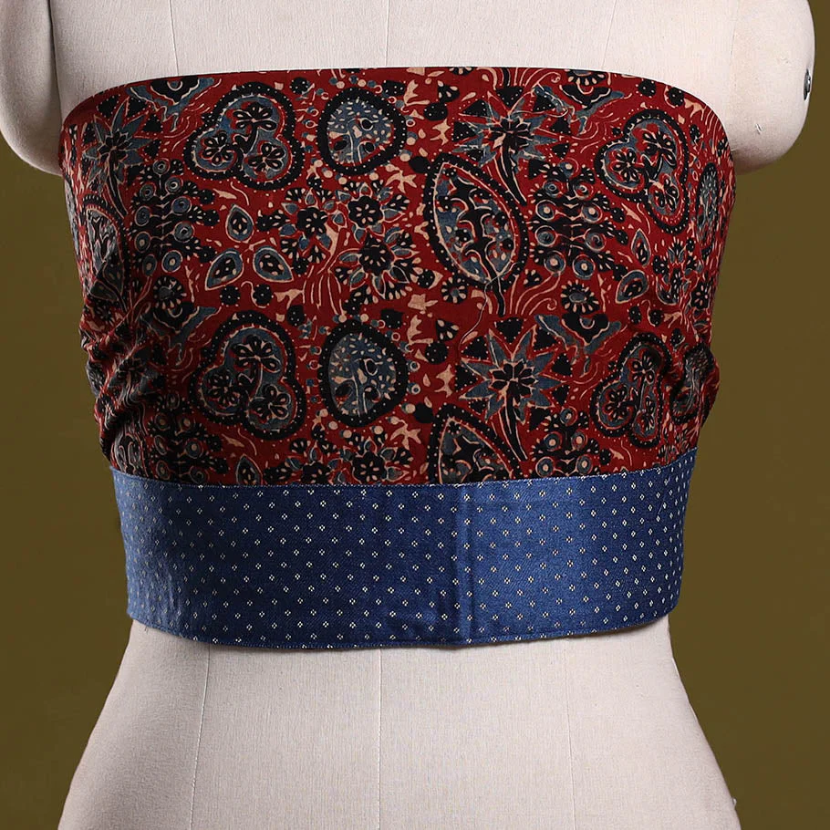 Red - Block Print Cotton Ajrakh Blouse Piece 03 - Image 2