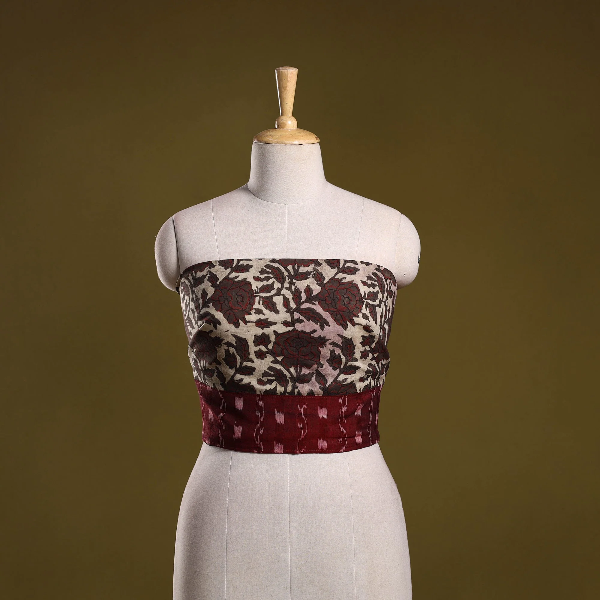 Beige - Block Print Cotton Ajrakh Blouse Piece 04