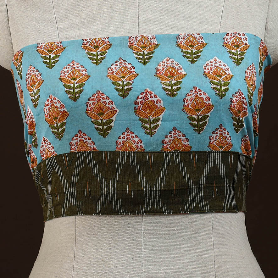 Blue - Block Print Cotton Sanganeri Blouse Piece 21 - Image 2