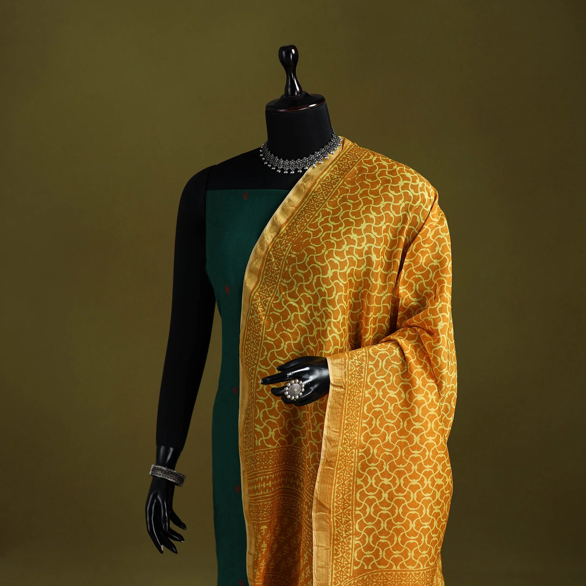 Orange - Chanderi Silk Hand Block Print Bagru Dupatta 02 - Image 2