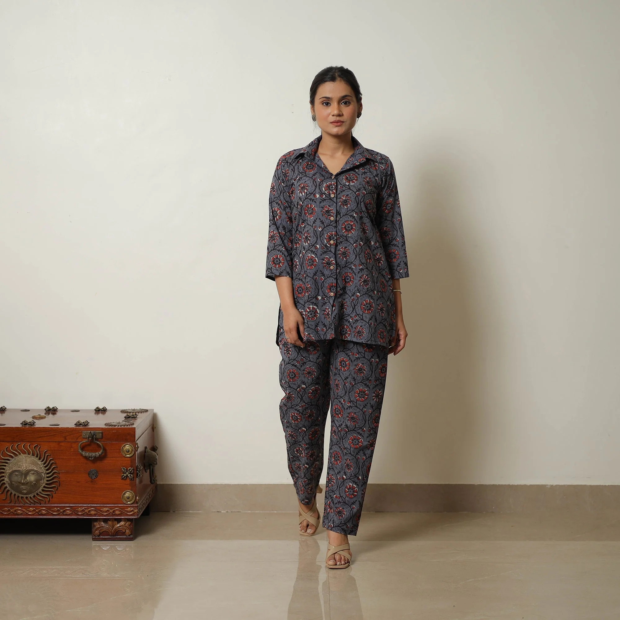 Blue - Block Printed Cotton Bagru Co-Ord Set 07 - Image 2