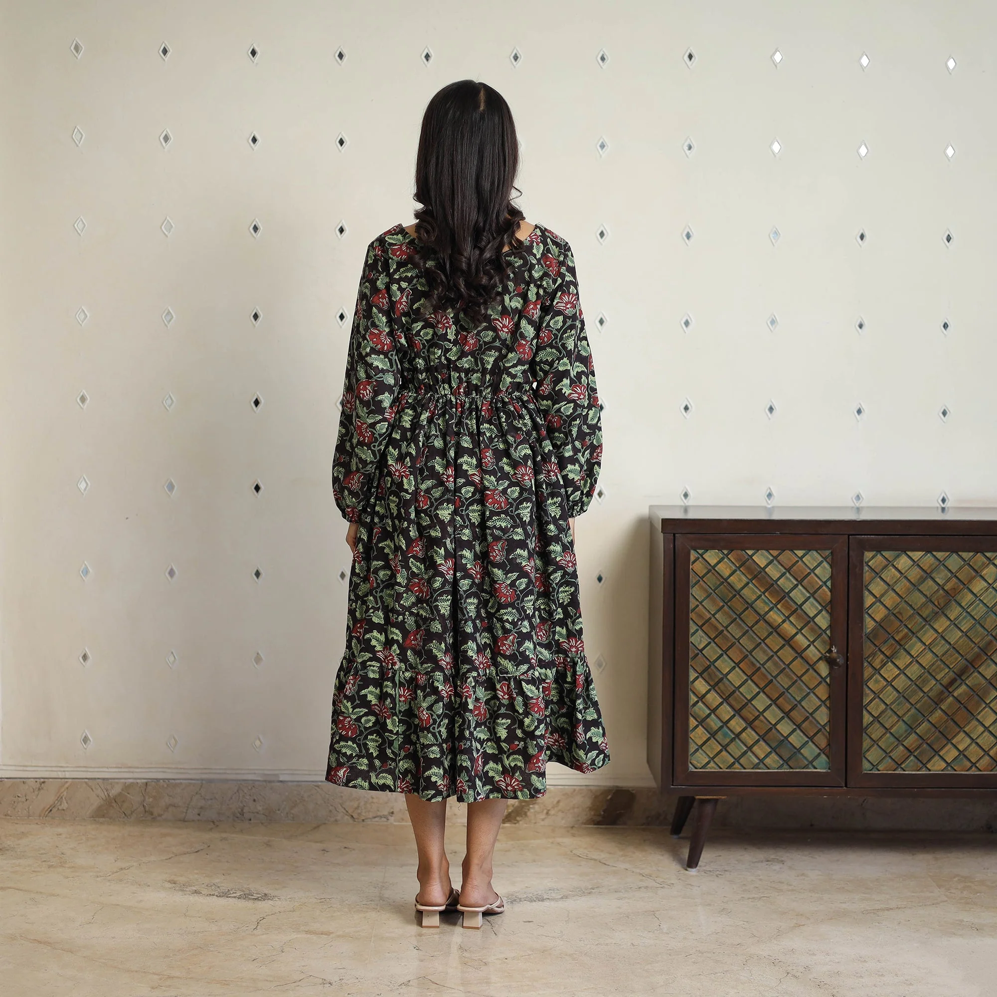 Multicolor - Block Printed Cotton Fit & Flare Jahota Dress 01 - Image 4