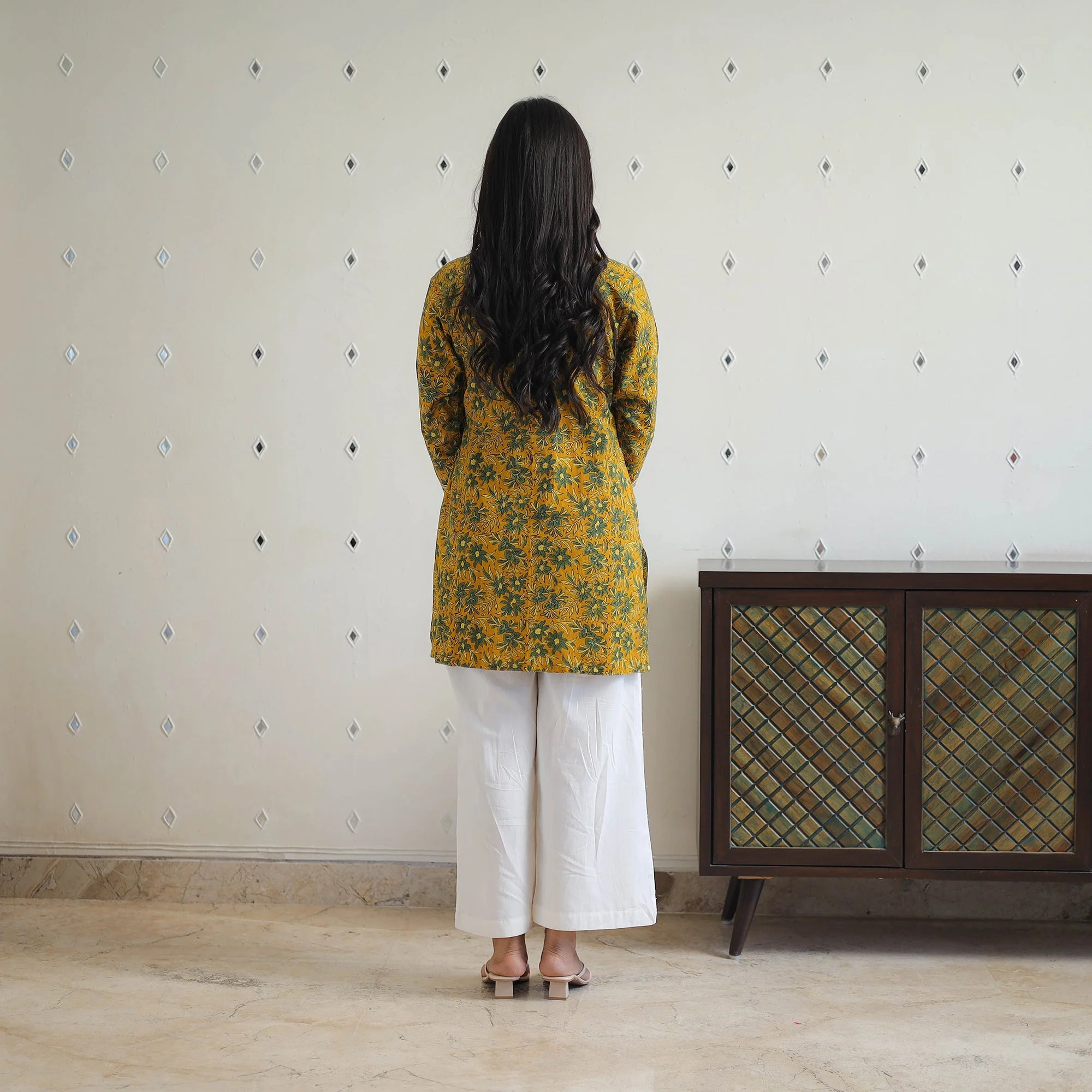 Yellow - Block Printed Cotton Gota Work Short Ajrakh Kurta 18 - Image 5