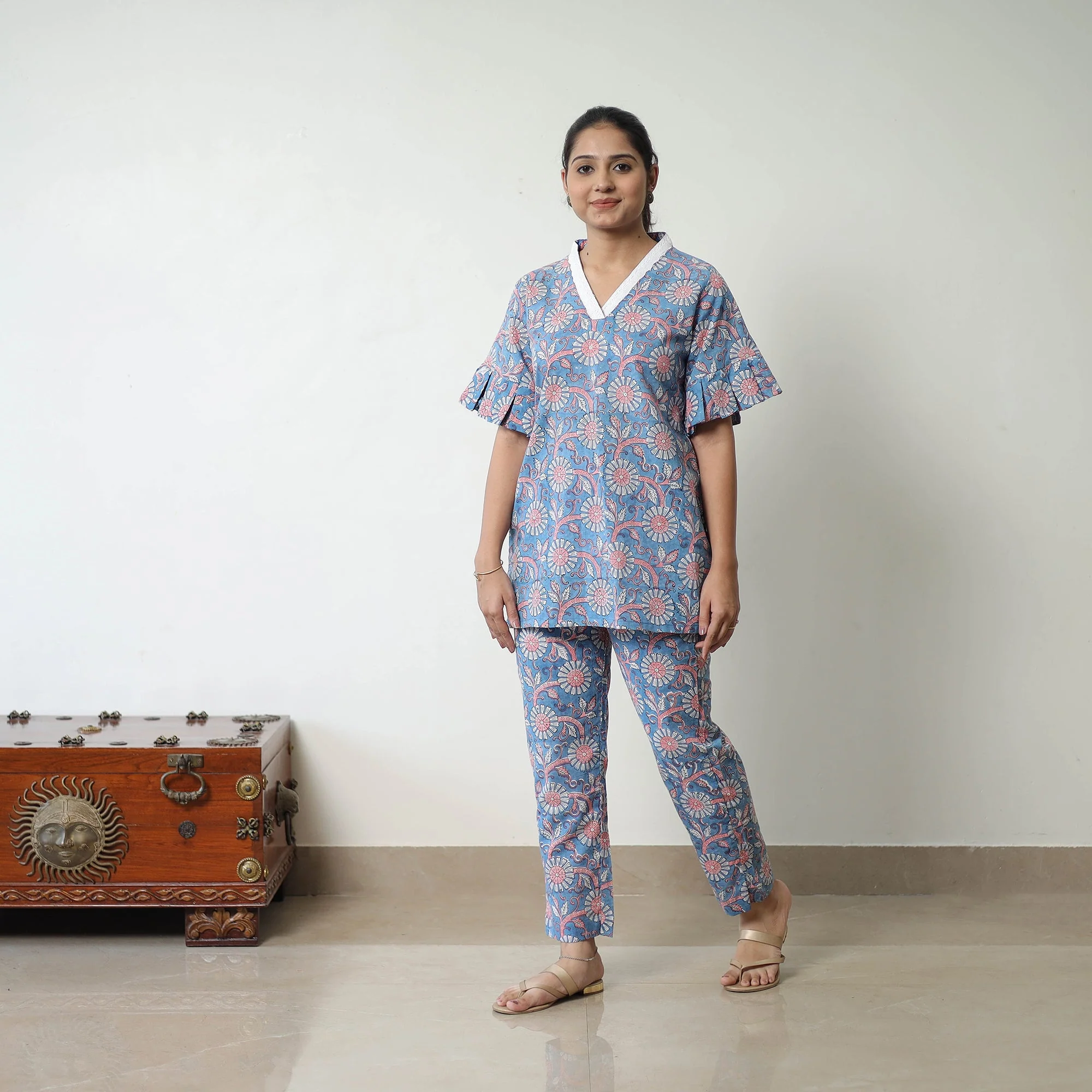 Blue - Block Printed Cotton Sanganeri Co-Ord Set 02