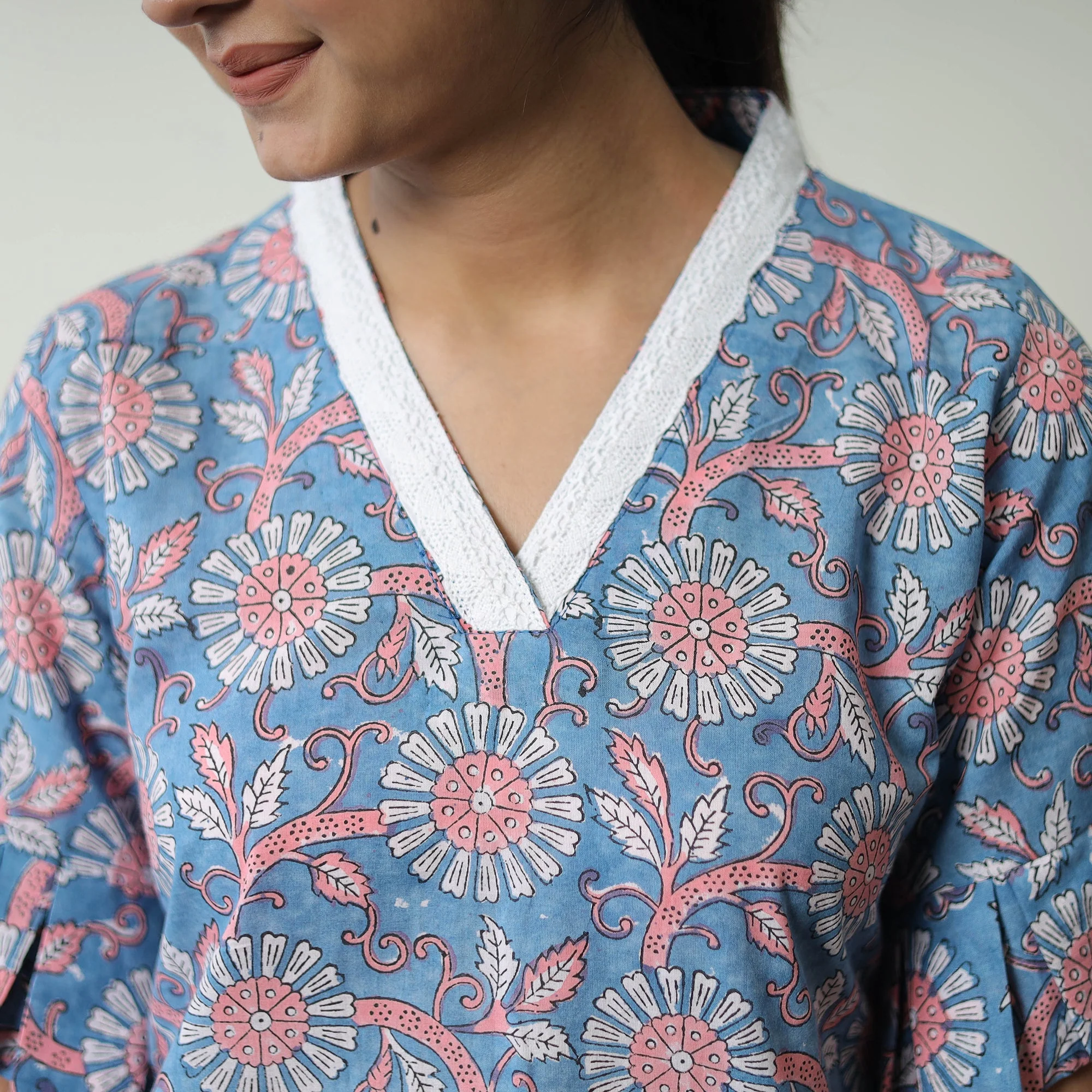 Blue - Block Printed Cotton Sanganeri Co-Ord Set 02 - Image 5