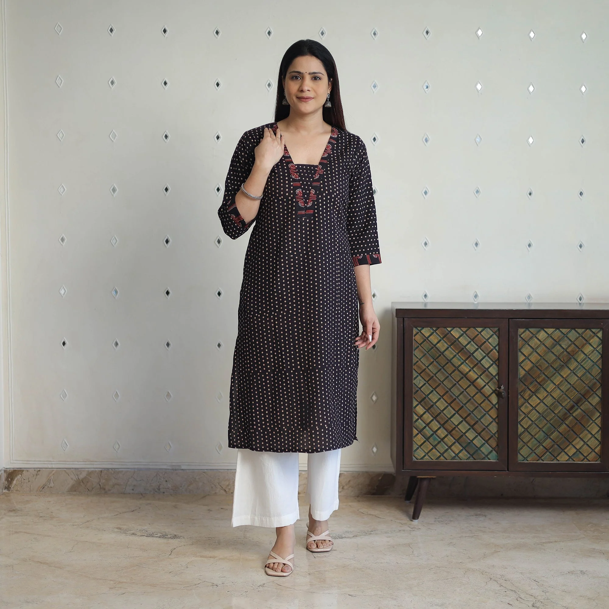 Black - Block Printed Cotton Straight Ajrakh Kurta 31 - Image 3