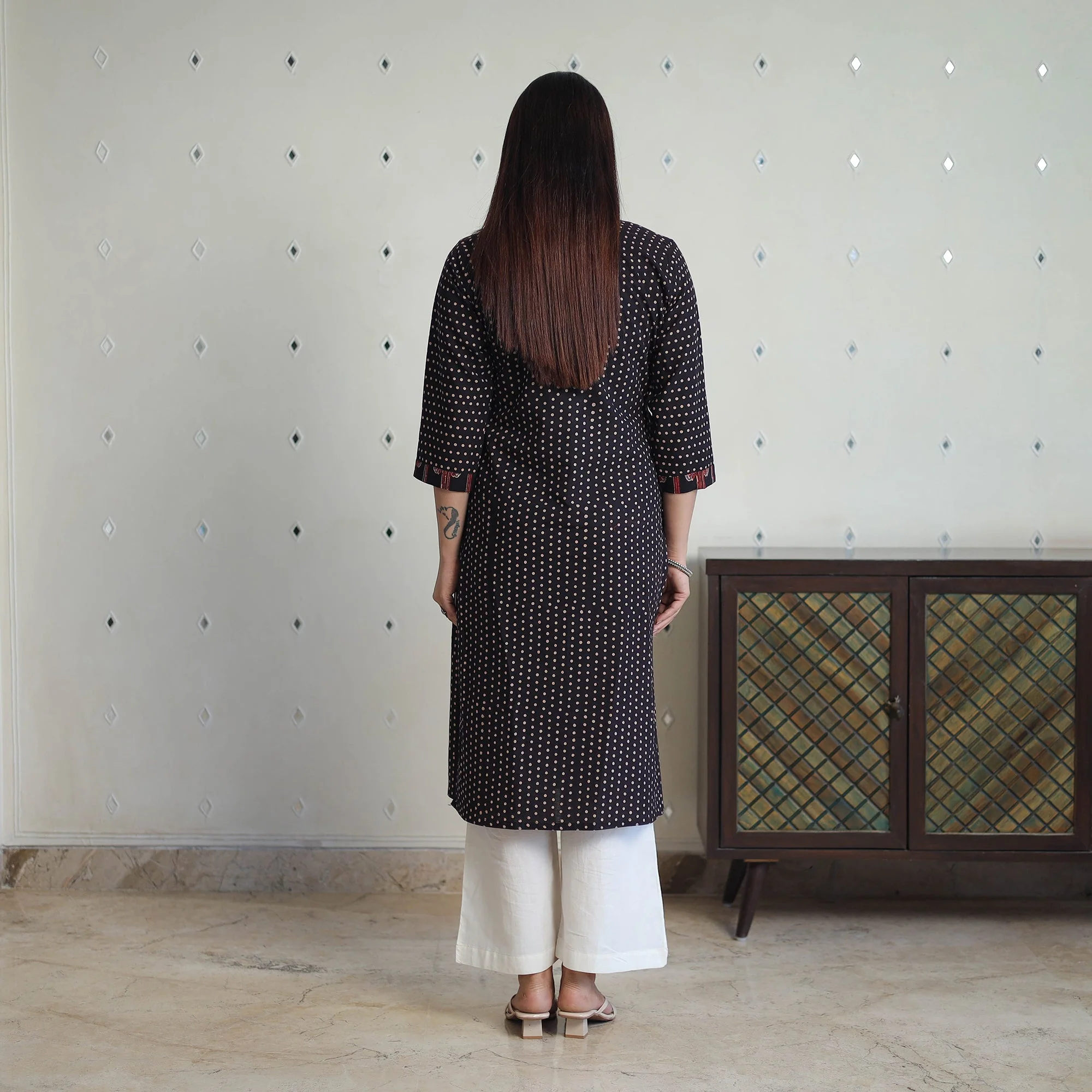 Black - Block Printed Cotton Straight Ajrakh Kurta 31 - Image 4