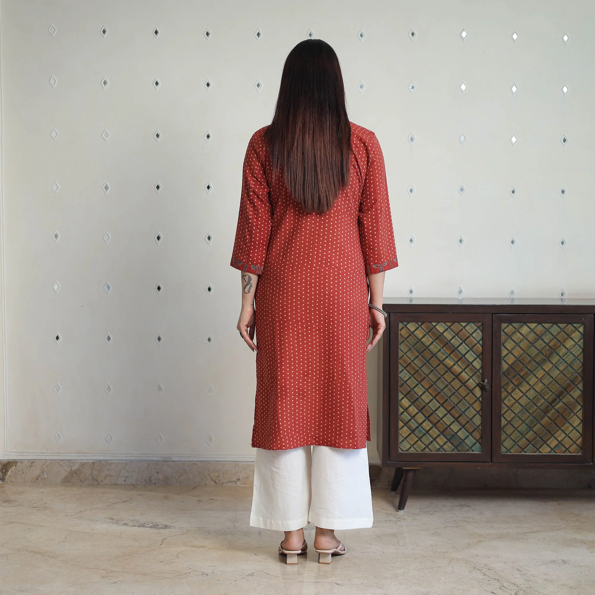 Red - Block Printed Cotton Straight Ajrakh Kurta 34 - Image 4