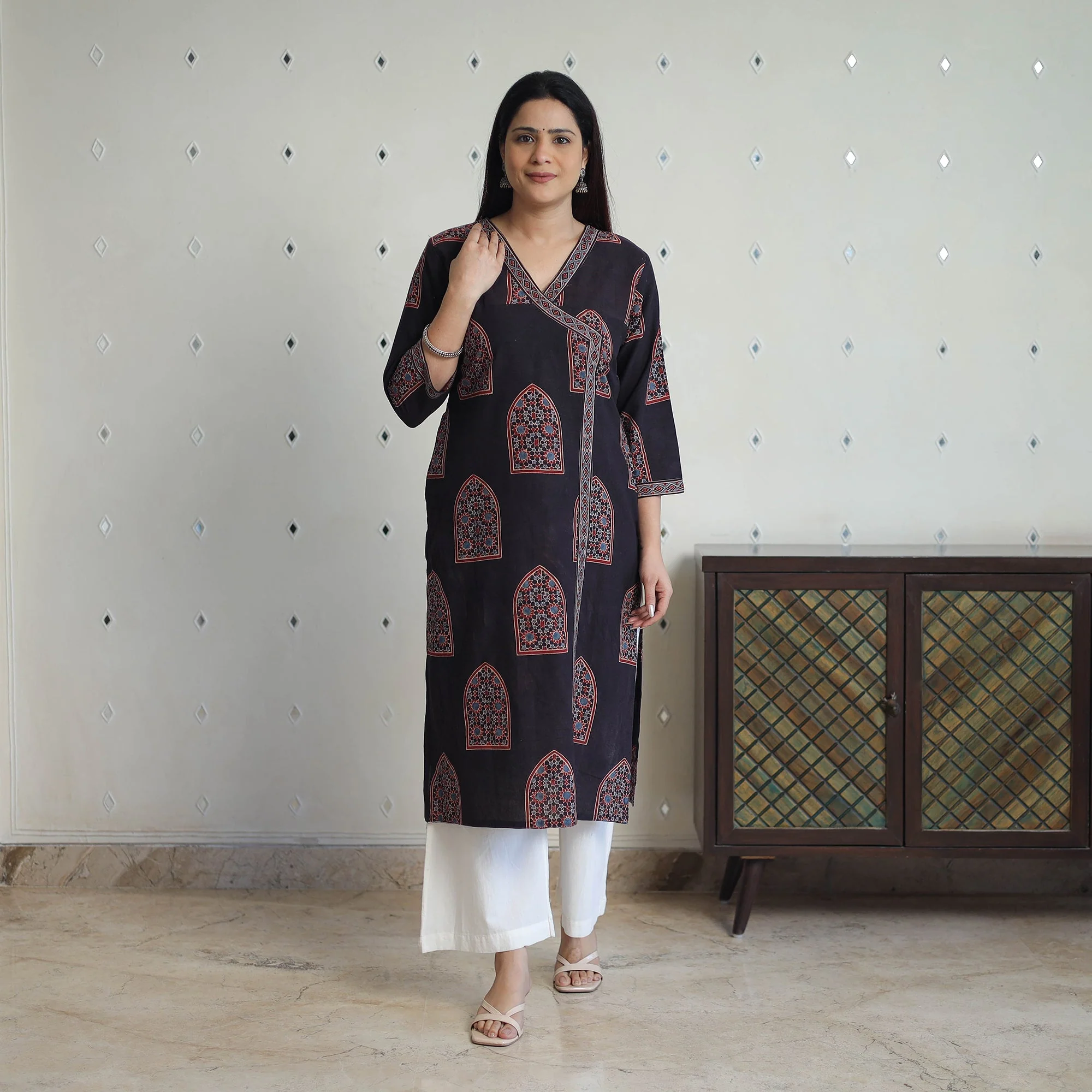 Black - Block Printed Cotton Straight Ajrakh Kurta 36 - Image 2