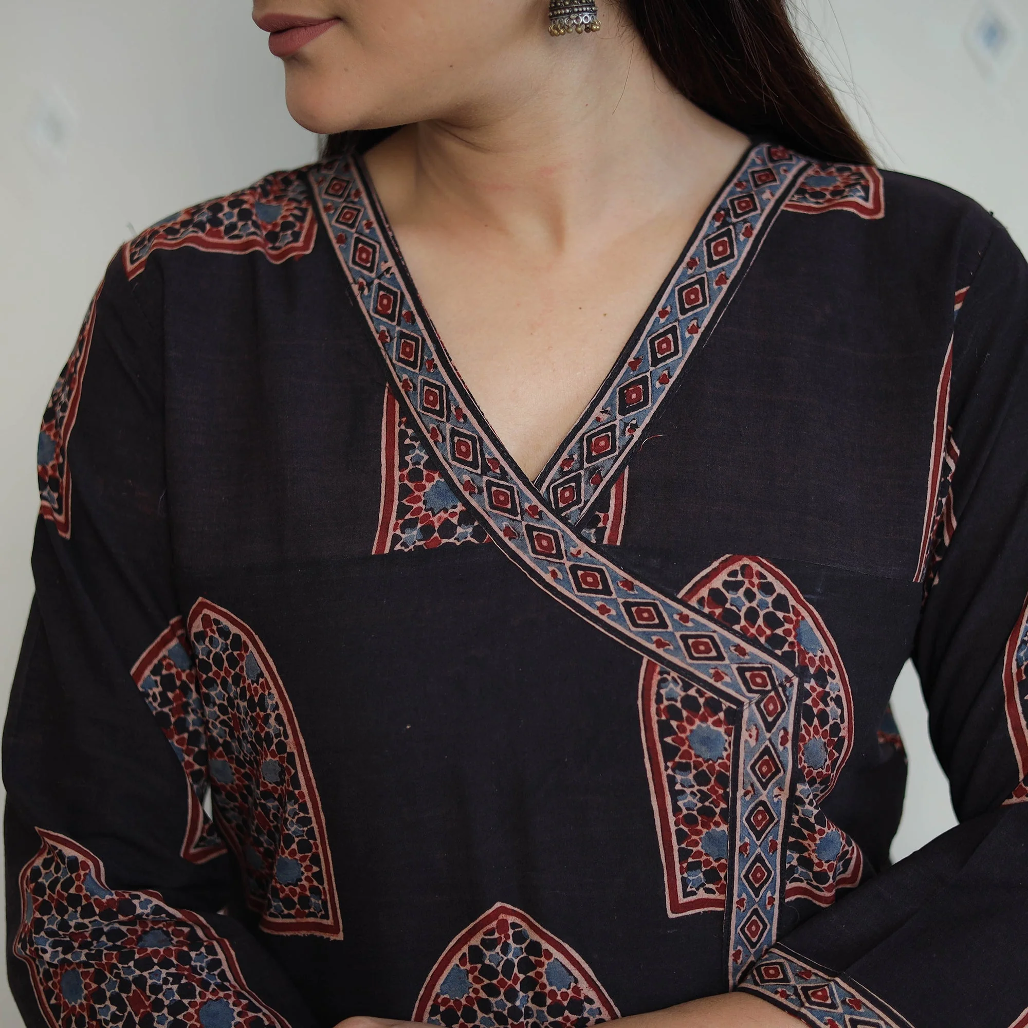 Black - Block Printed Cotton Straight Ajrakh Kurta 36 - Image 5