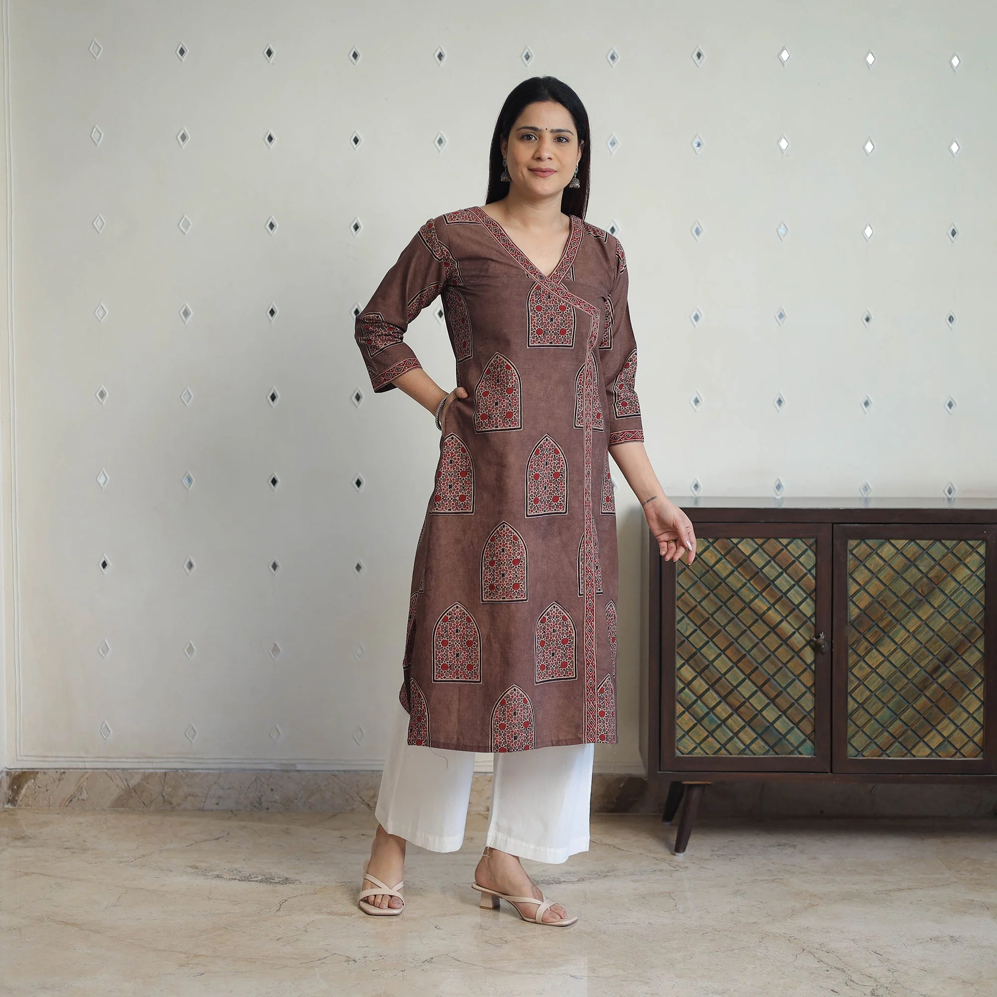 Brown - Block Printed Cotton Straight Ajrakh Kurta 37 - Image 3