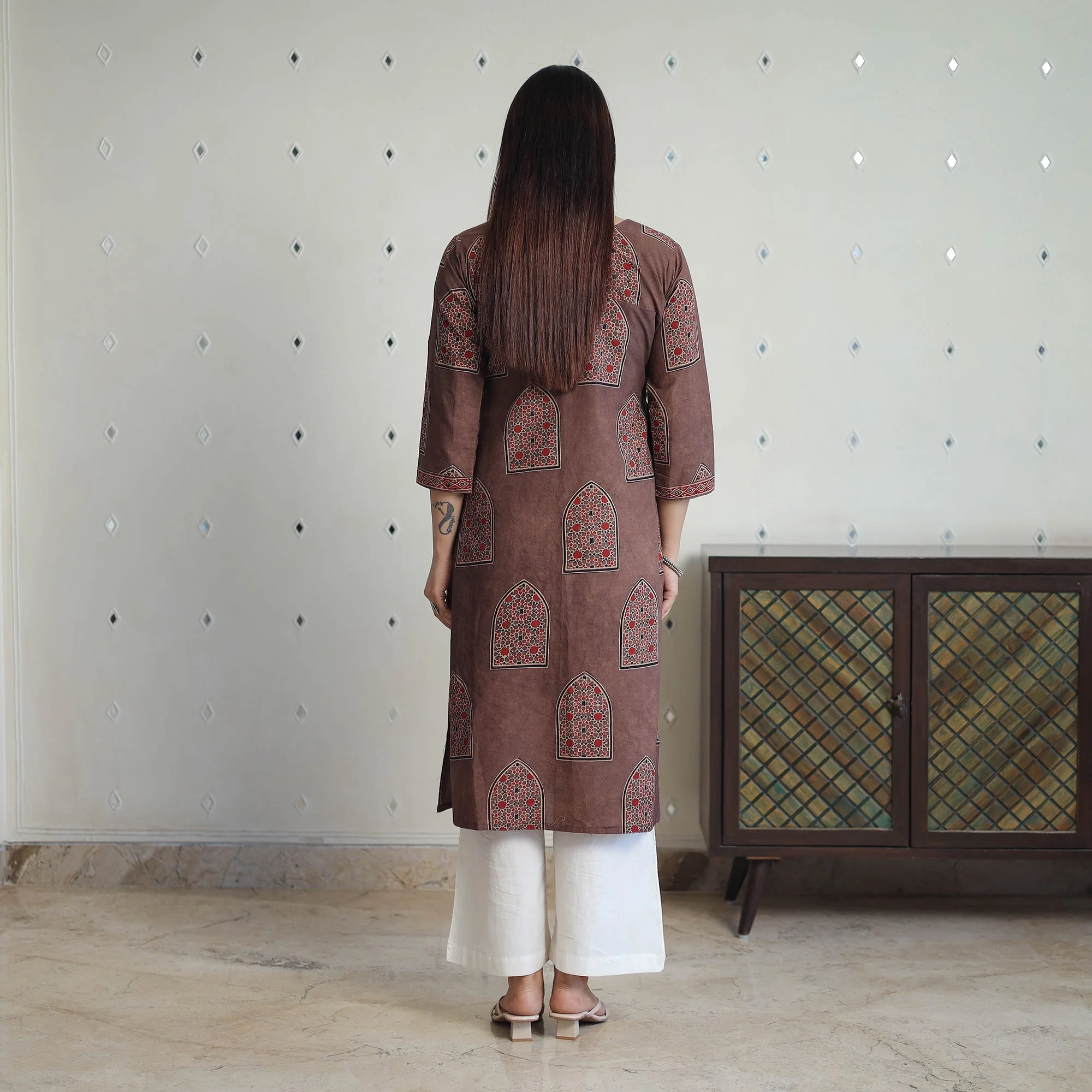 Brown - Block Printed Cotton Straight Ajrakh Kurta 37 - Image 4