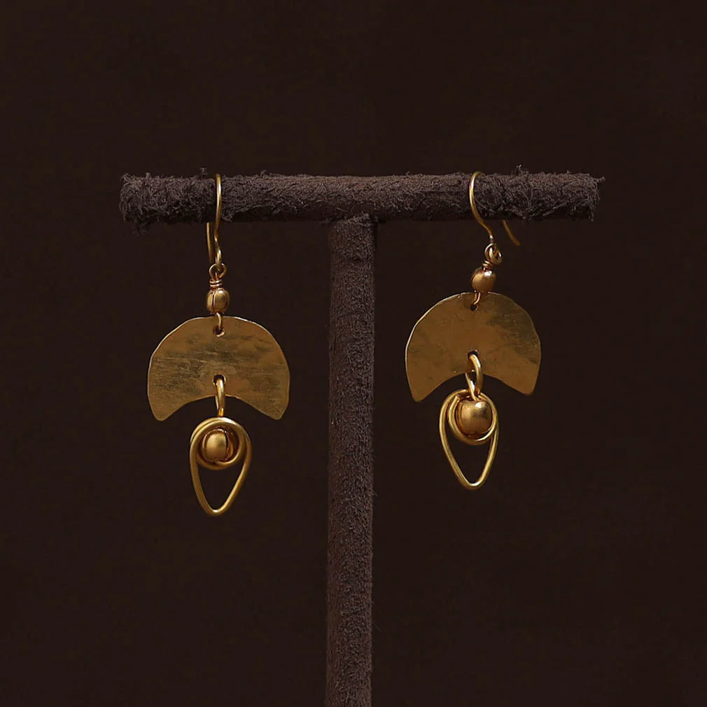 Yellow - Brass Metal Handcrafted Earrings 92 - Image 2