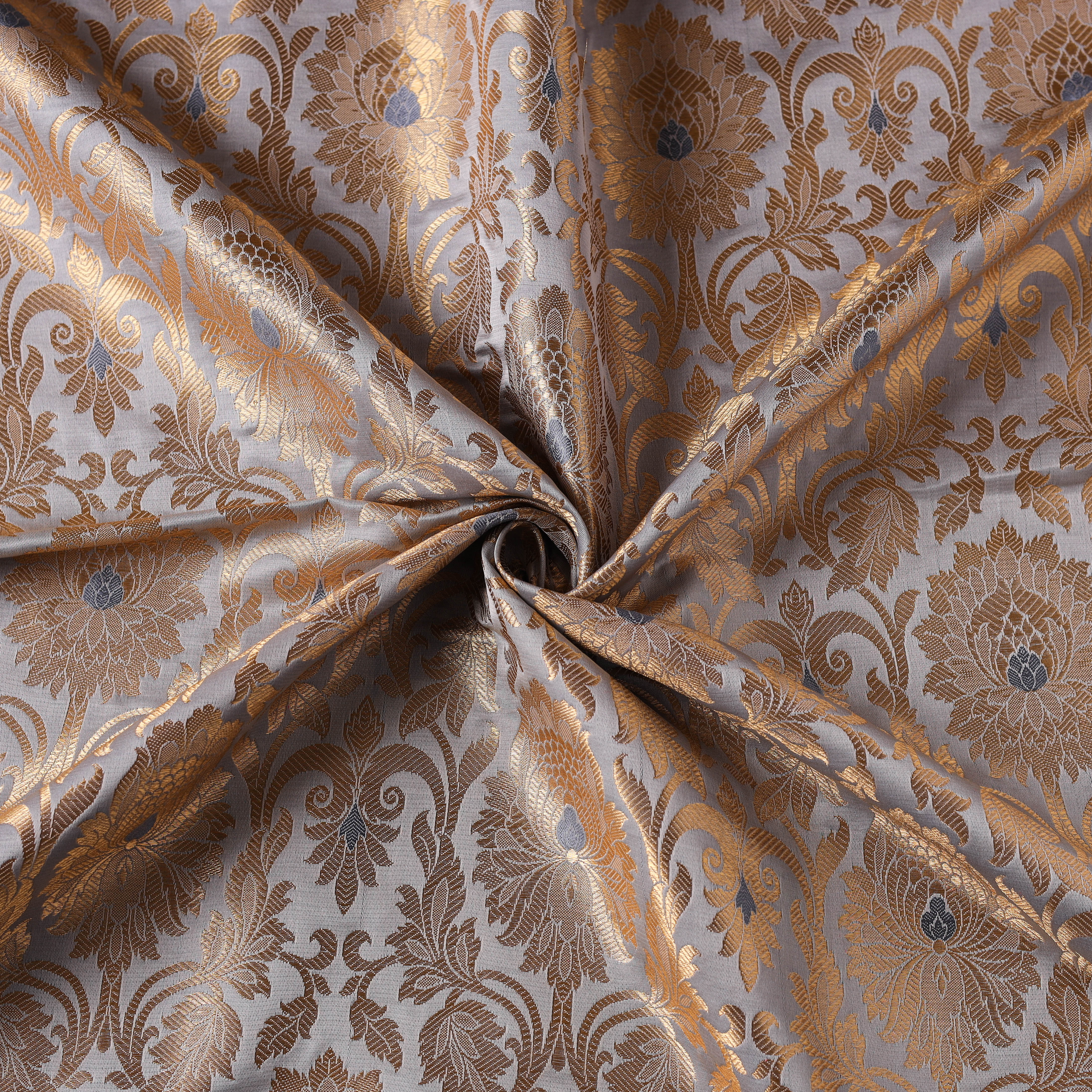 Grey - Brocade Silk Banarasi Fabric 21 - Image 3