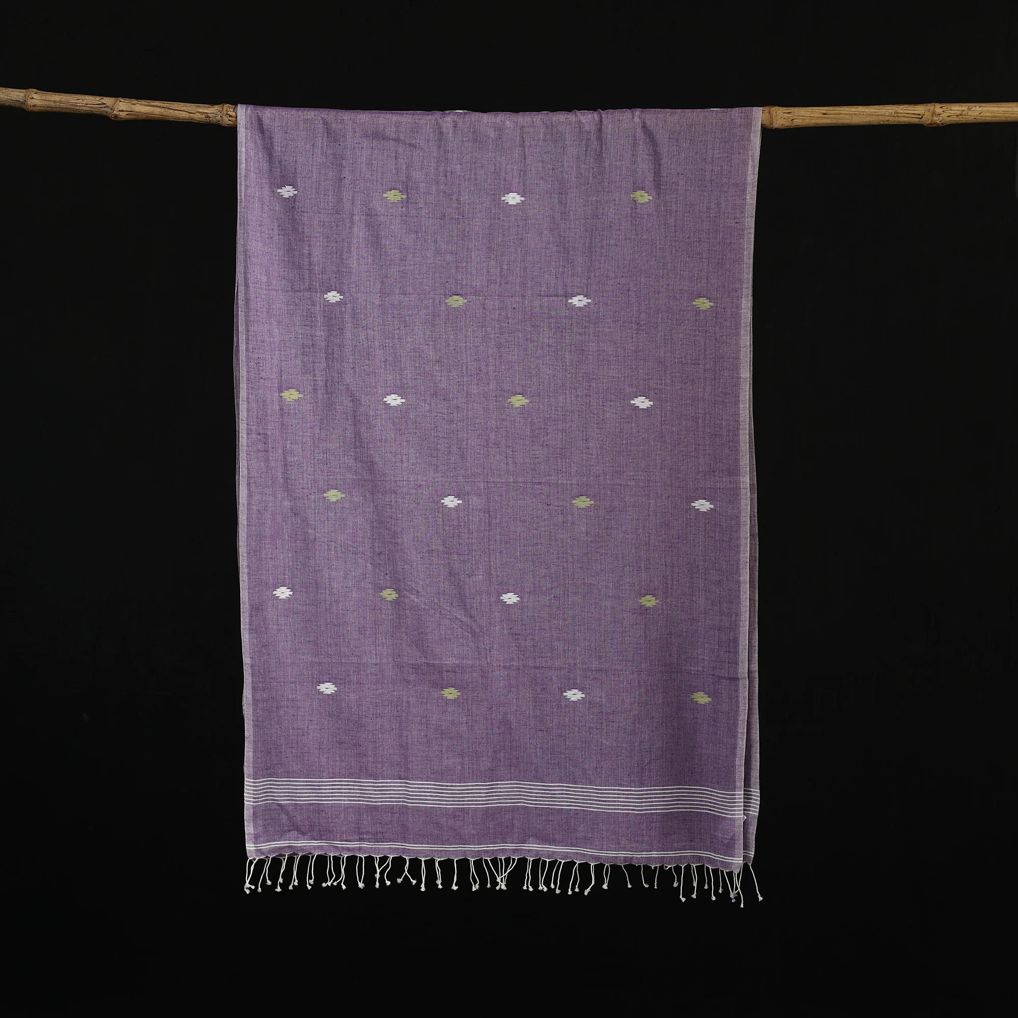 Purple - Burdwan Jamdani Handloom Cotton Stole with Tassels 07 - Image 3