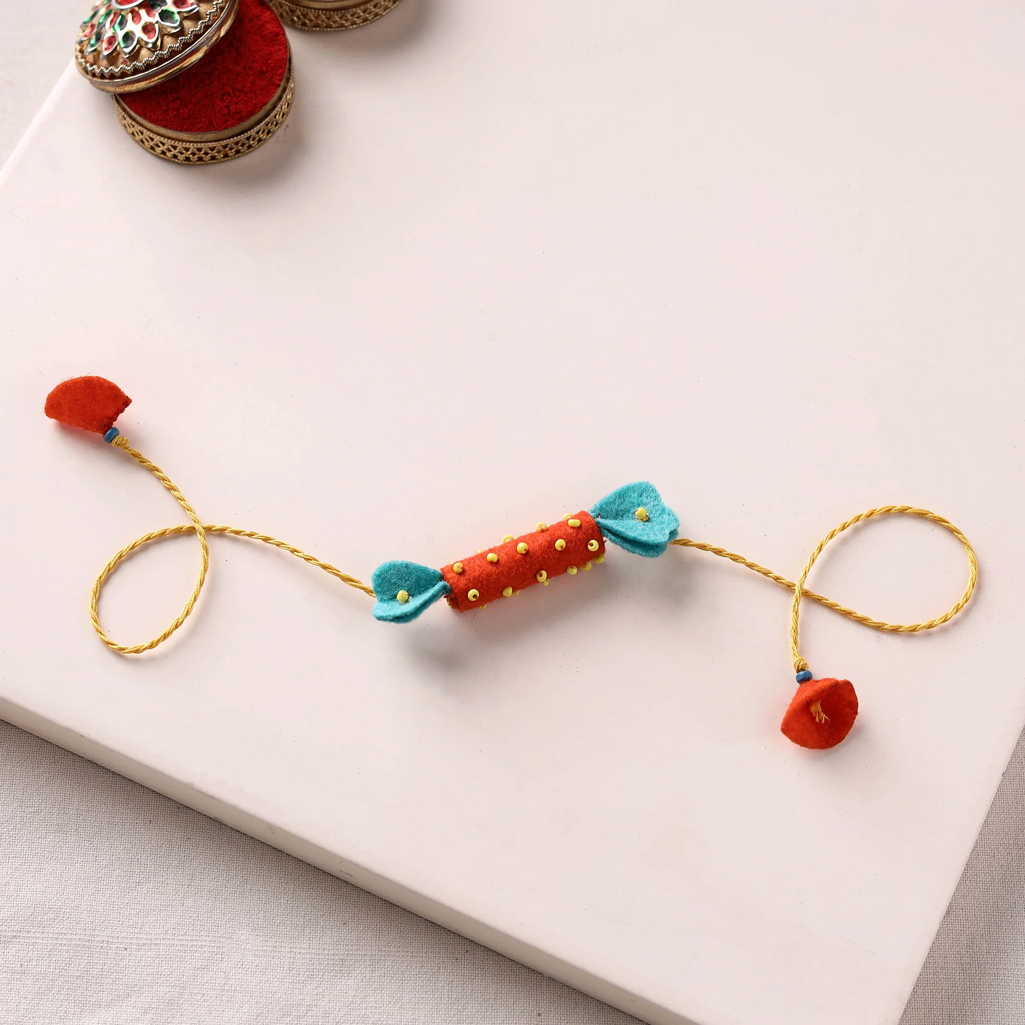 Candy - Hand Embroidered Bead Work Felt Rakhi for Kids 31 - Image 2
