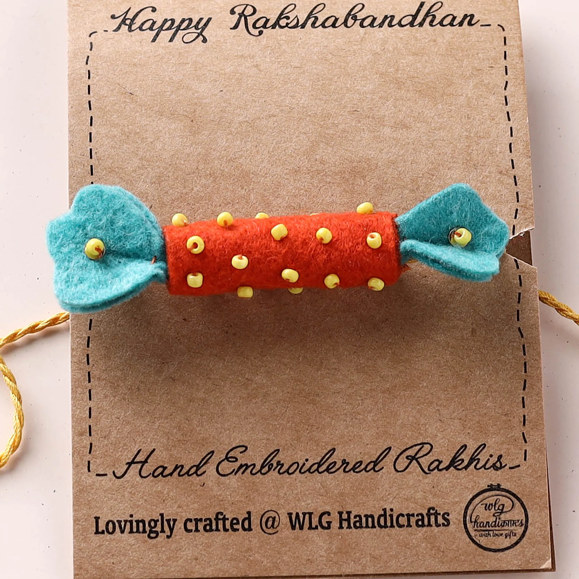 Candy - Hand Embroidered Bead Work Felt Rakhi for Kids 31 - Image 3