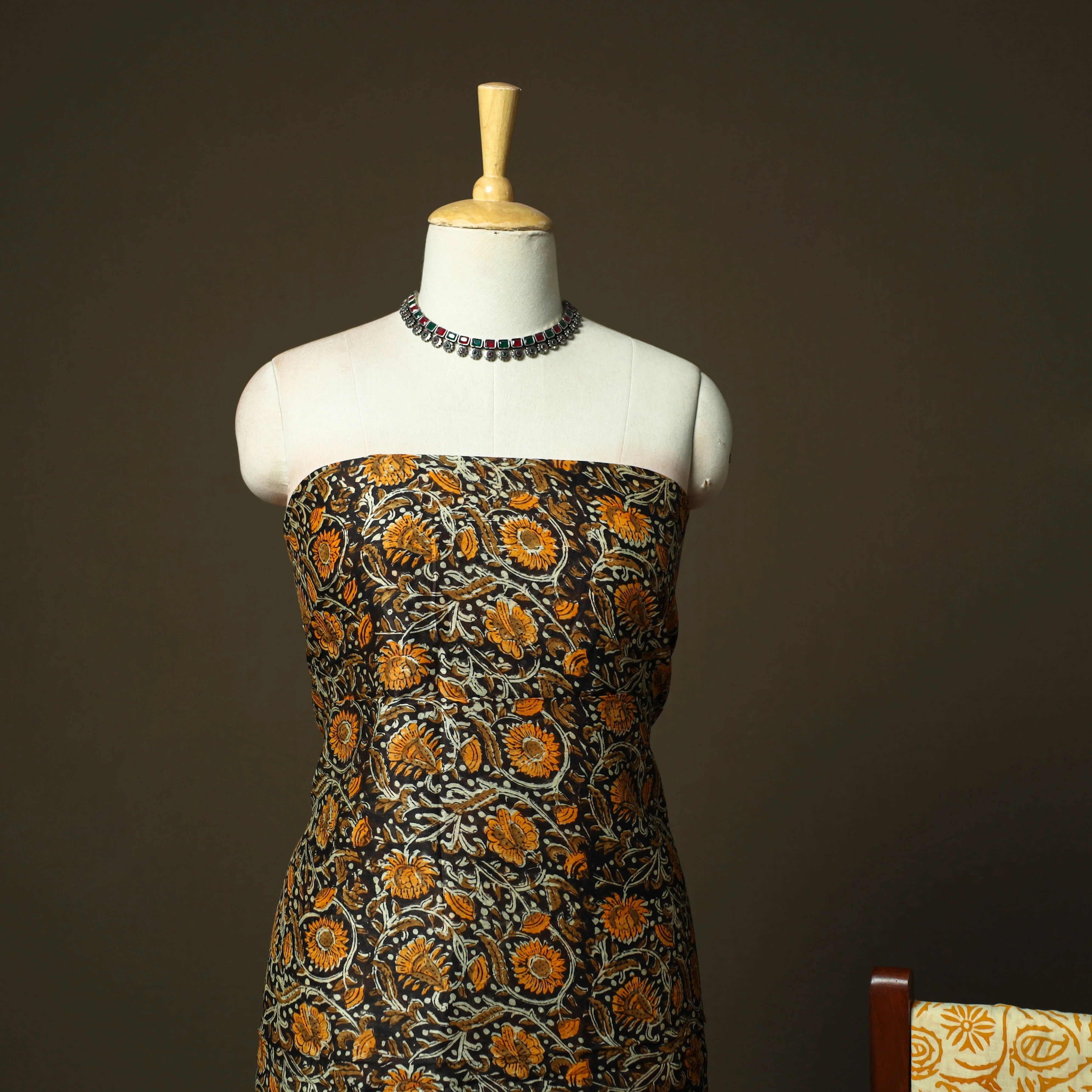 Black - Chanderi Silk Hand Block Bagru Print 3pc Unstitched Dress Material 52 - Image 3