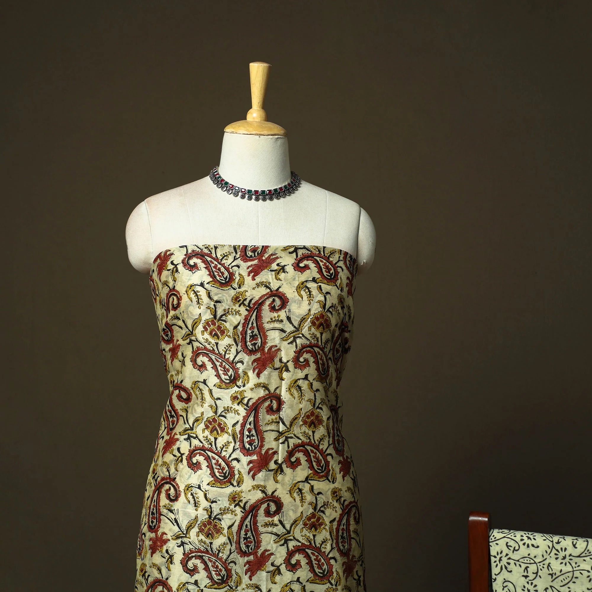 Yellow - Chanderi Silk Hand Block Bagru Print 3pc Unstitched Dress Material 60 - Image 3