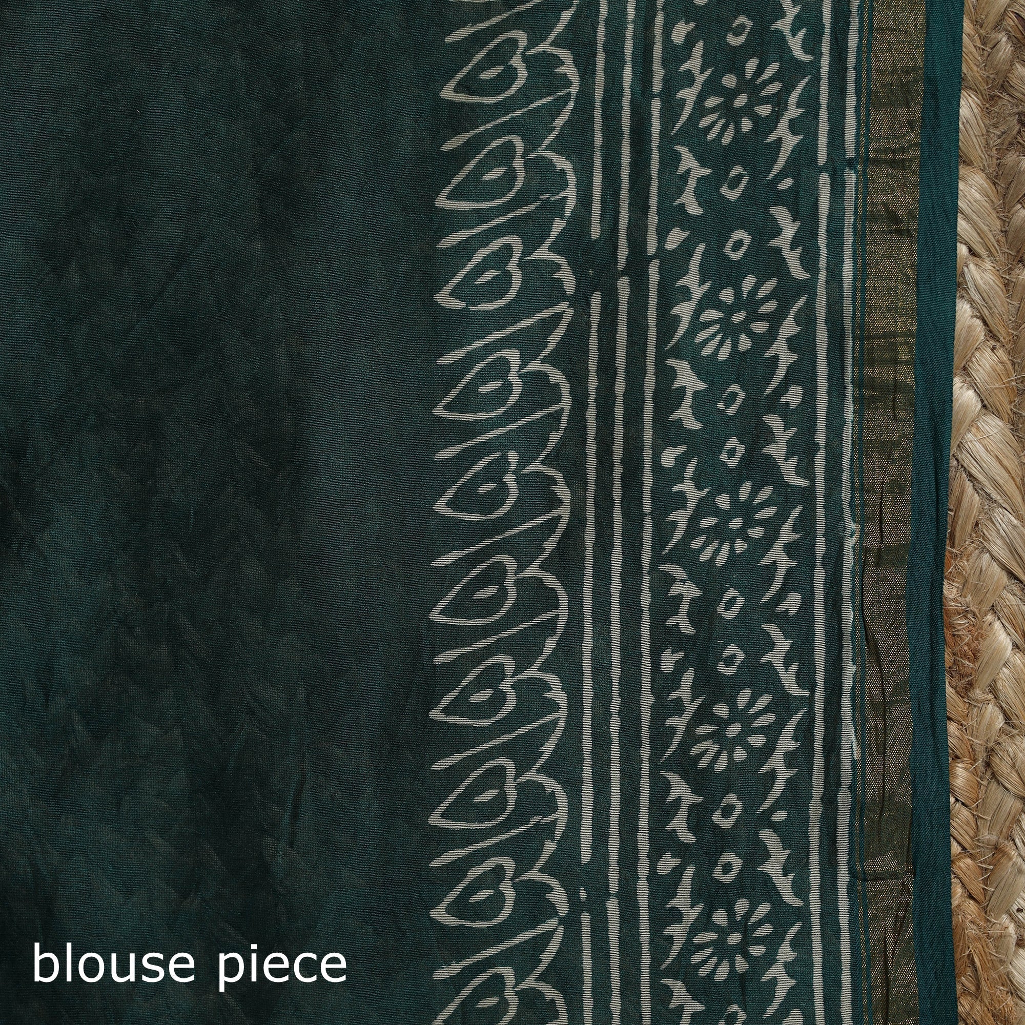 Green - Chanderi Silk Hand Block Batik Print Saree 69 - Image 5