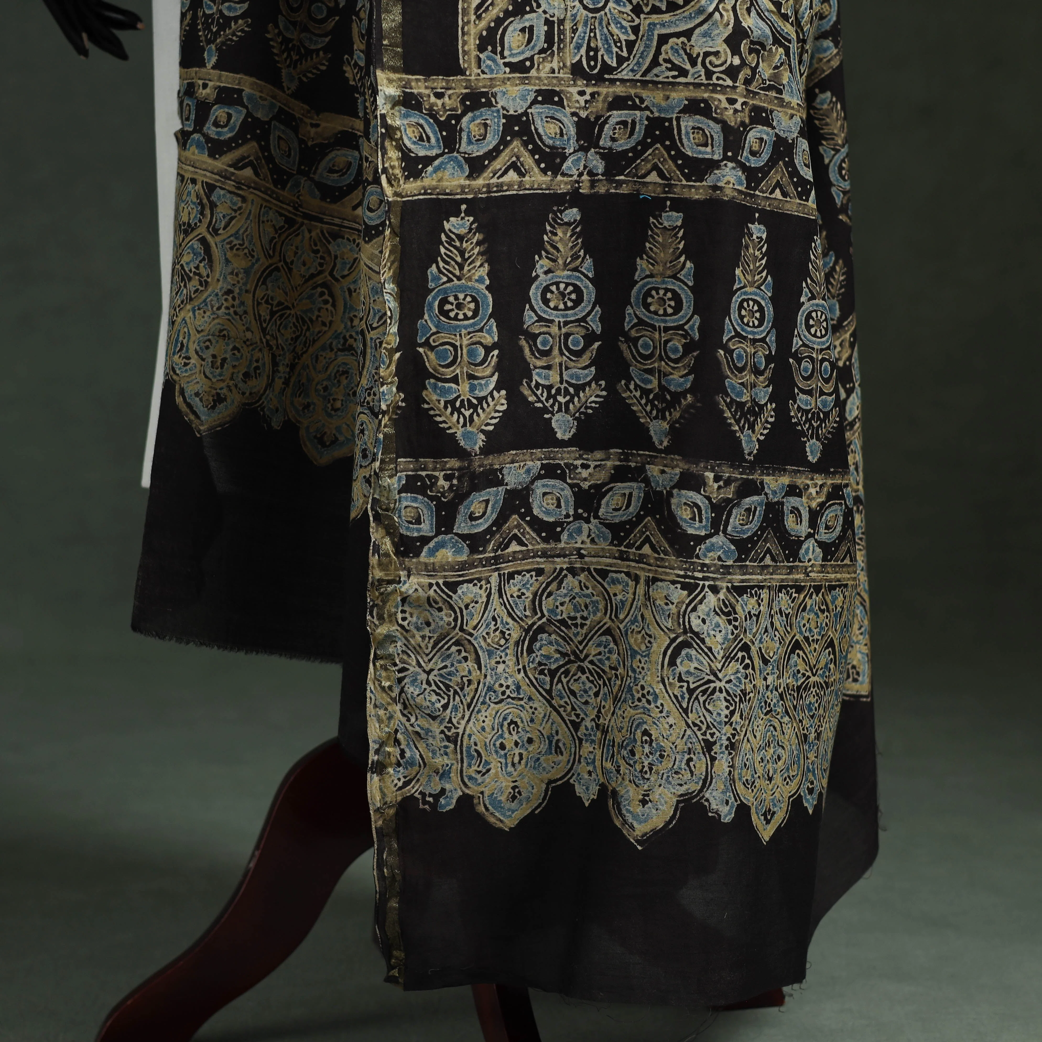 Black - Chanderi Silk Kutch Hand Block Print Natural Dyed Handloom Ajrakh Dupatta 11 - Image 4