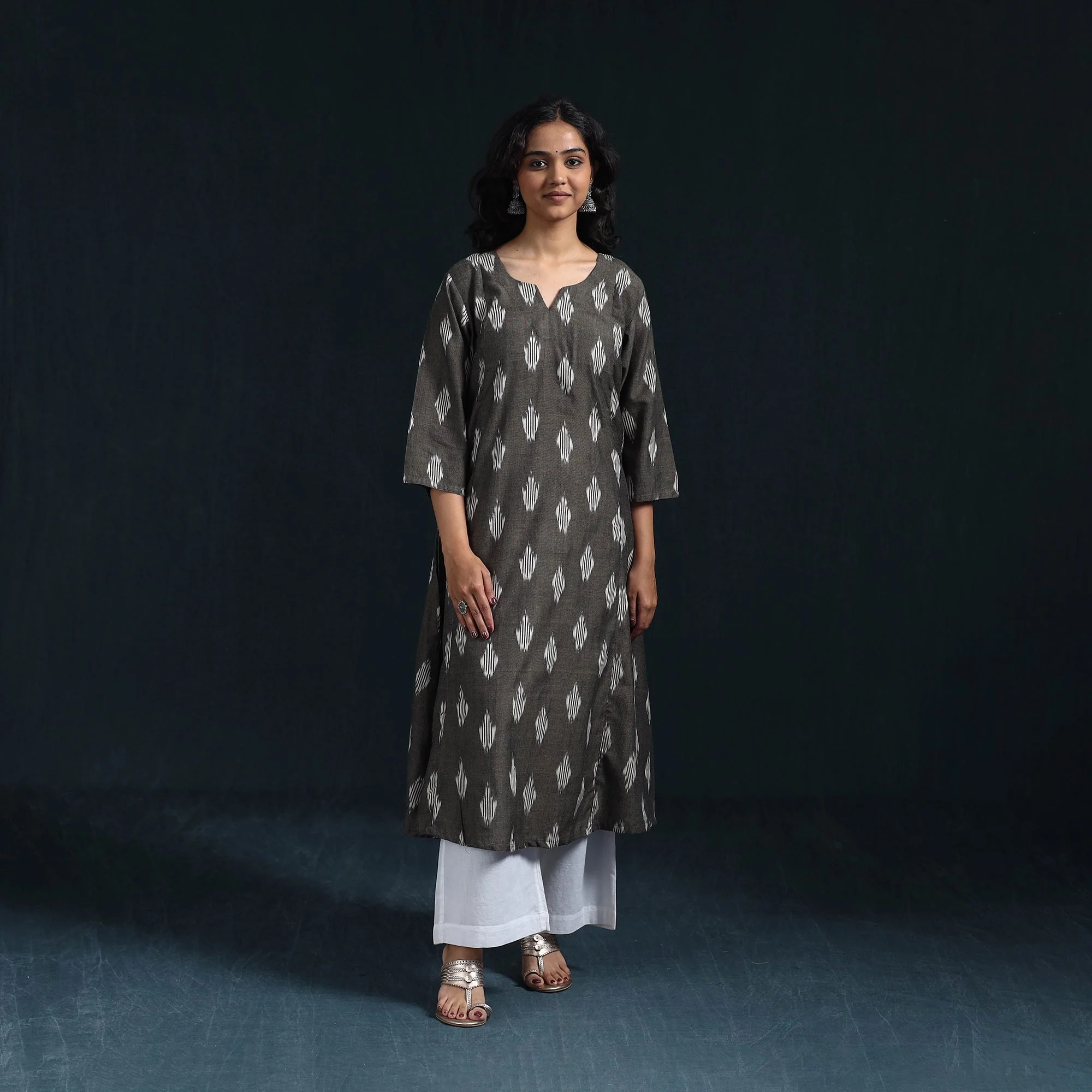 Black - Cotton A-Line Pochampally Ikat Kurta for women 03