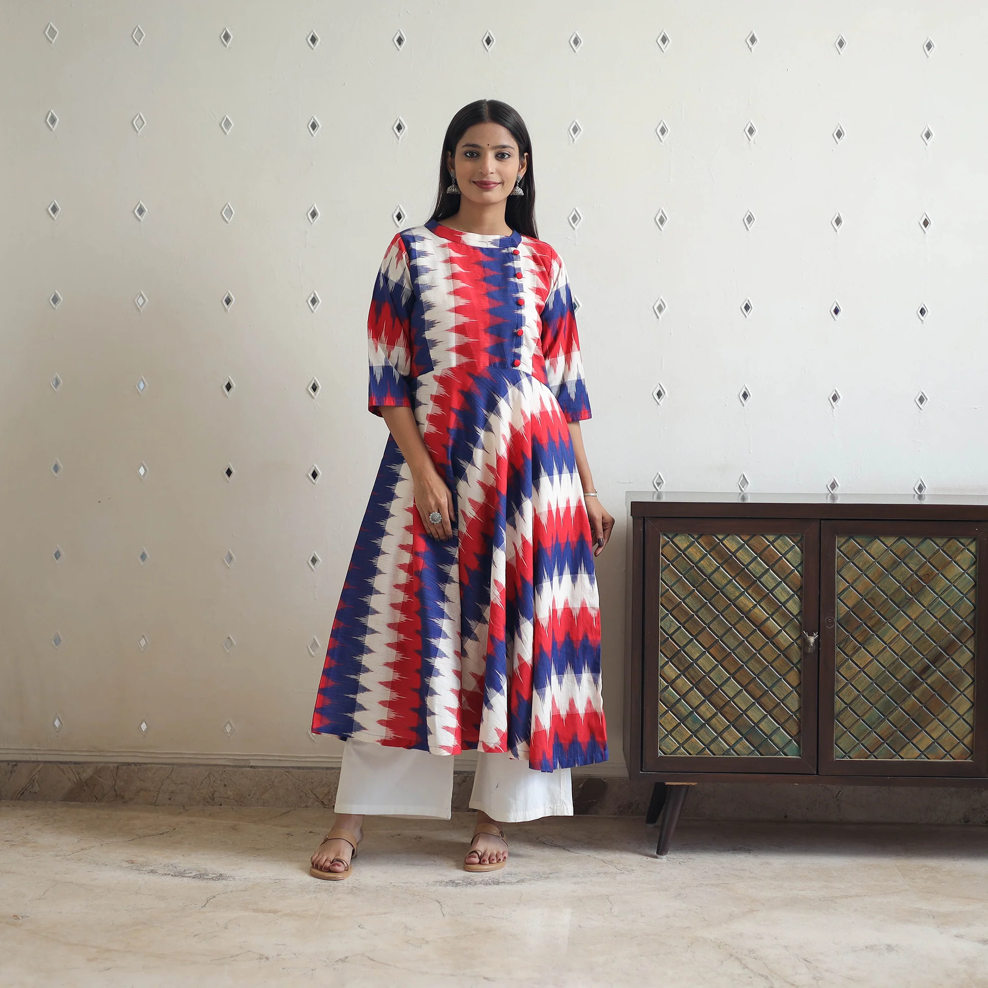 Multicolor - Cotton Flared Pochampally Ikat Kurta 19 - Image 2