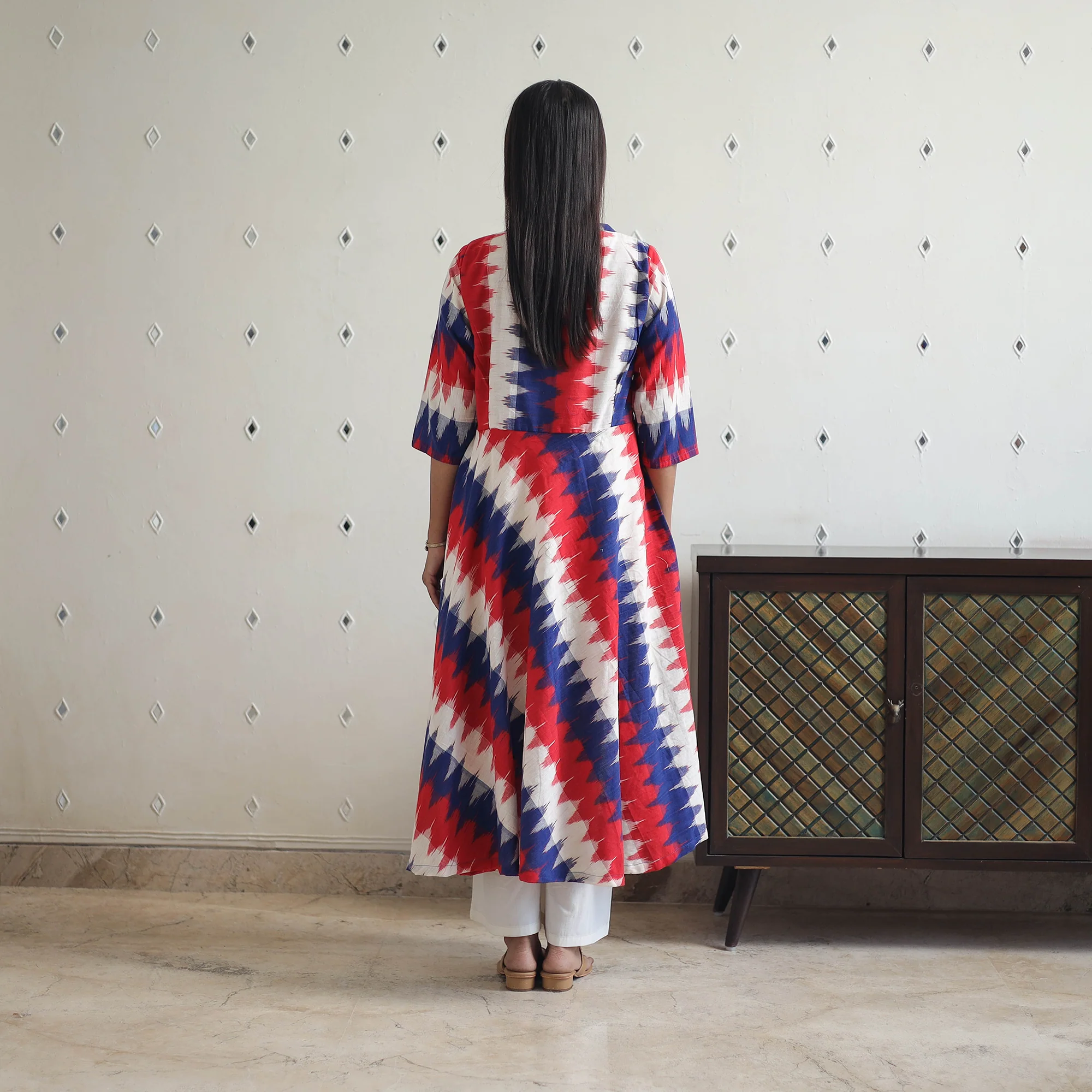 Multicolor - Cotton Flared Pochampally Ikat Kurta 19 - Image 4