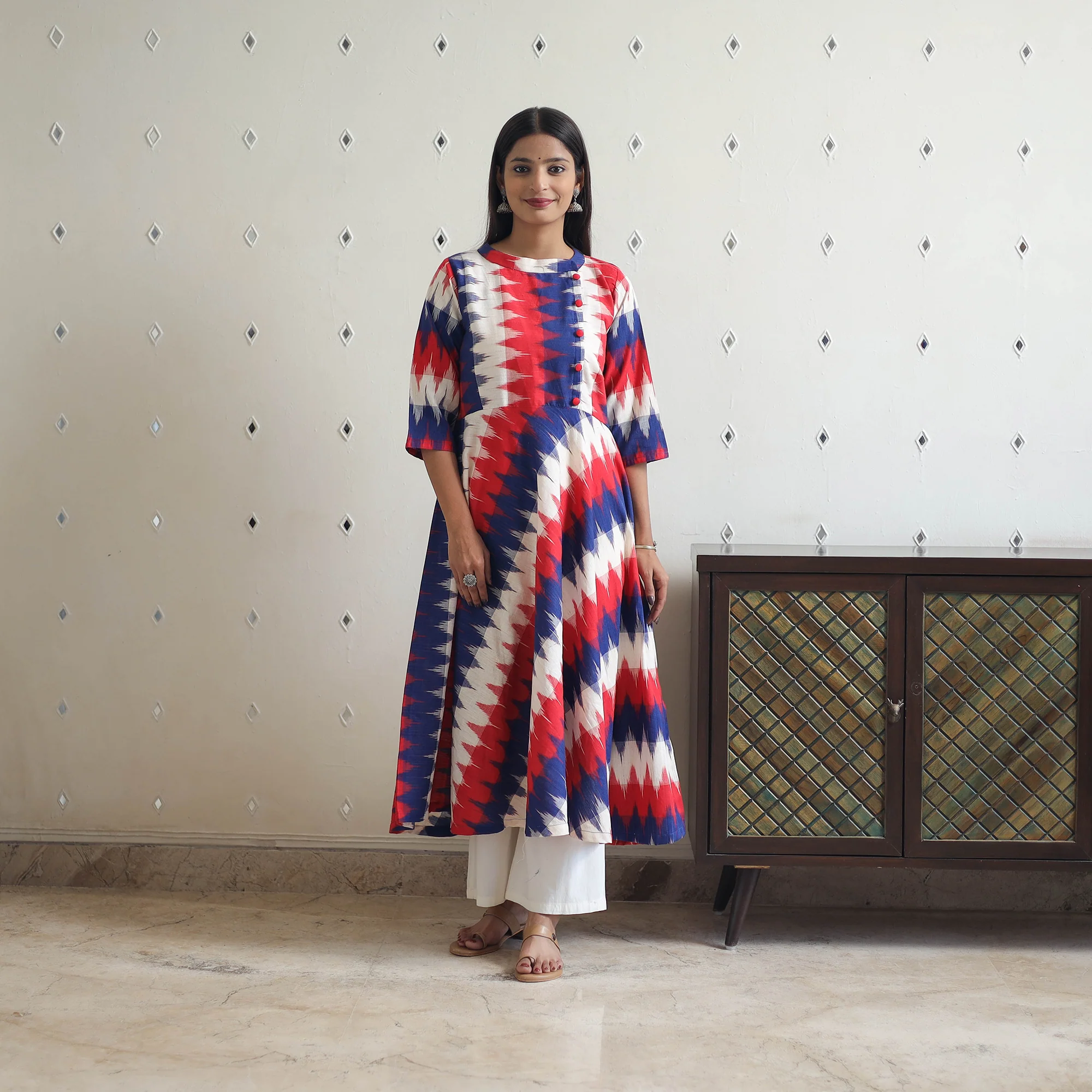 Multicolor - Cotton Flared Pochampally Ikat Kurta 19 - Image 5