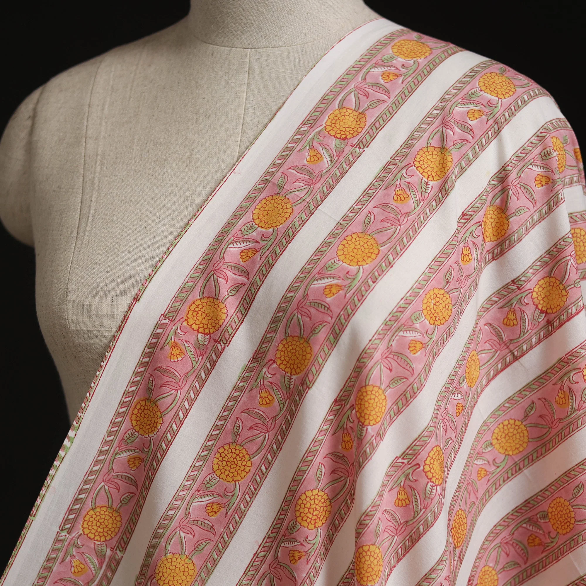 Pink - Cotton Hand Block Sanganeri Print Fabric 15 - Image 2