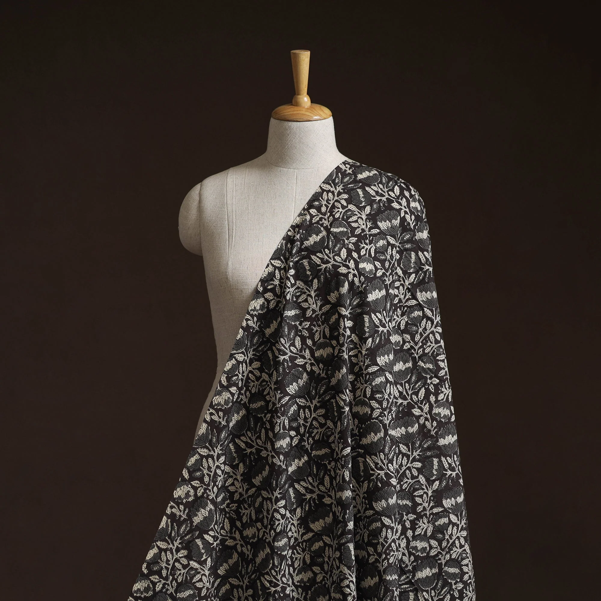 Black - Cotton Hand Block Sanganeri Print Fabric 21