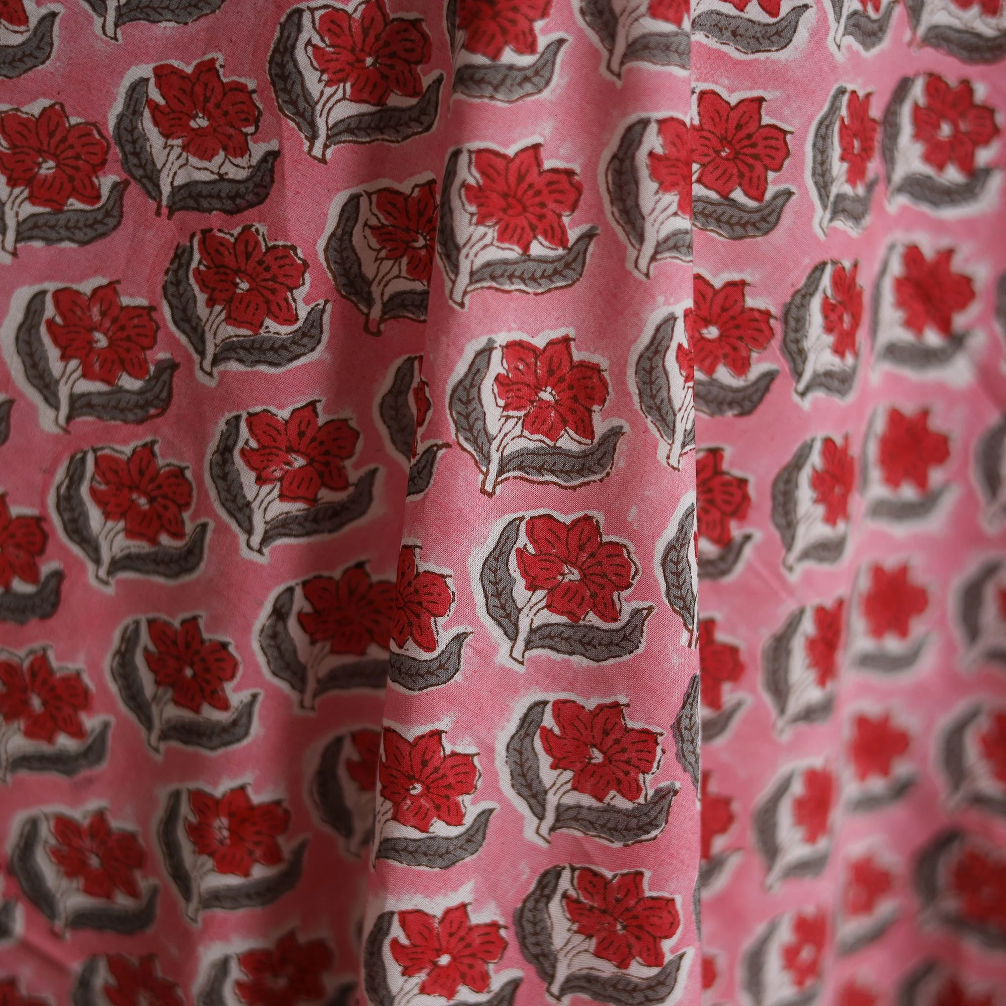 Pink - Cotton Hand Block Sanganeri Print Fabric 21 - Image 3
