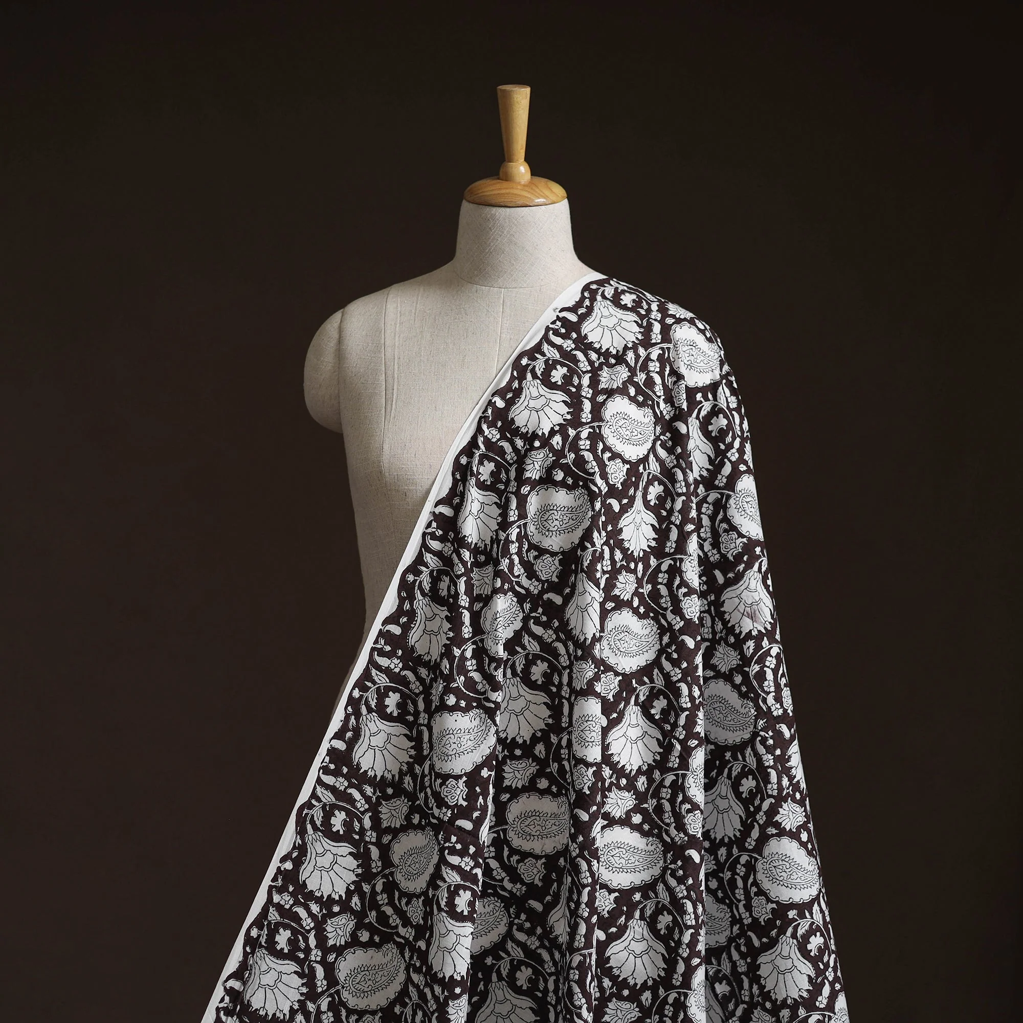 Black - Cotton Hand Block Sanganeri Print Fabric 24
