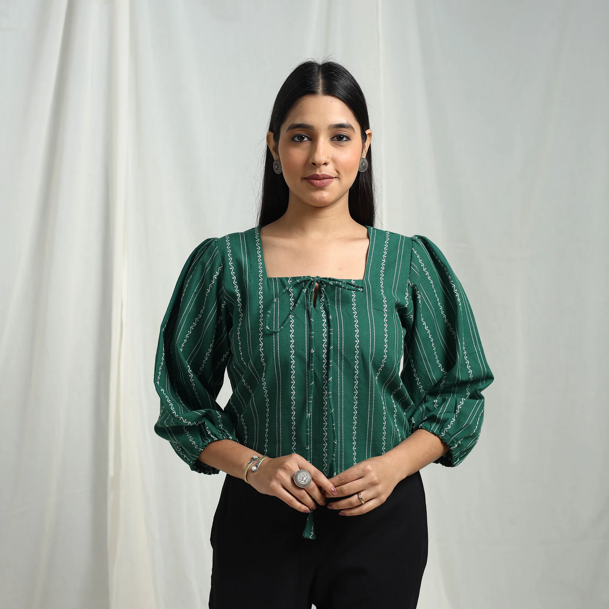 Green - Cotton Jacquard Crop Top 02