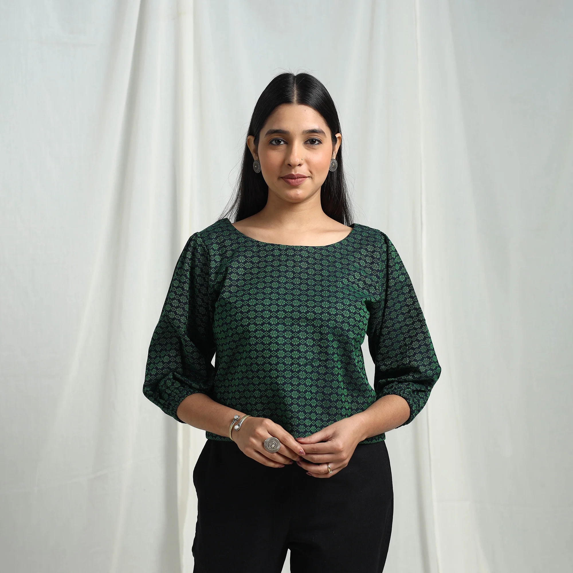 Green - Cotton Jacquard Crop Top 06