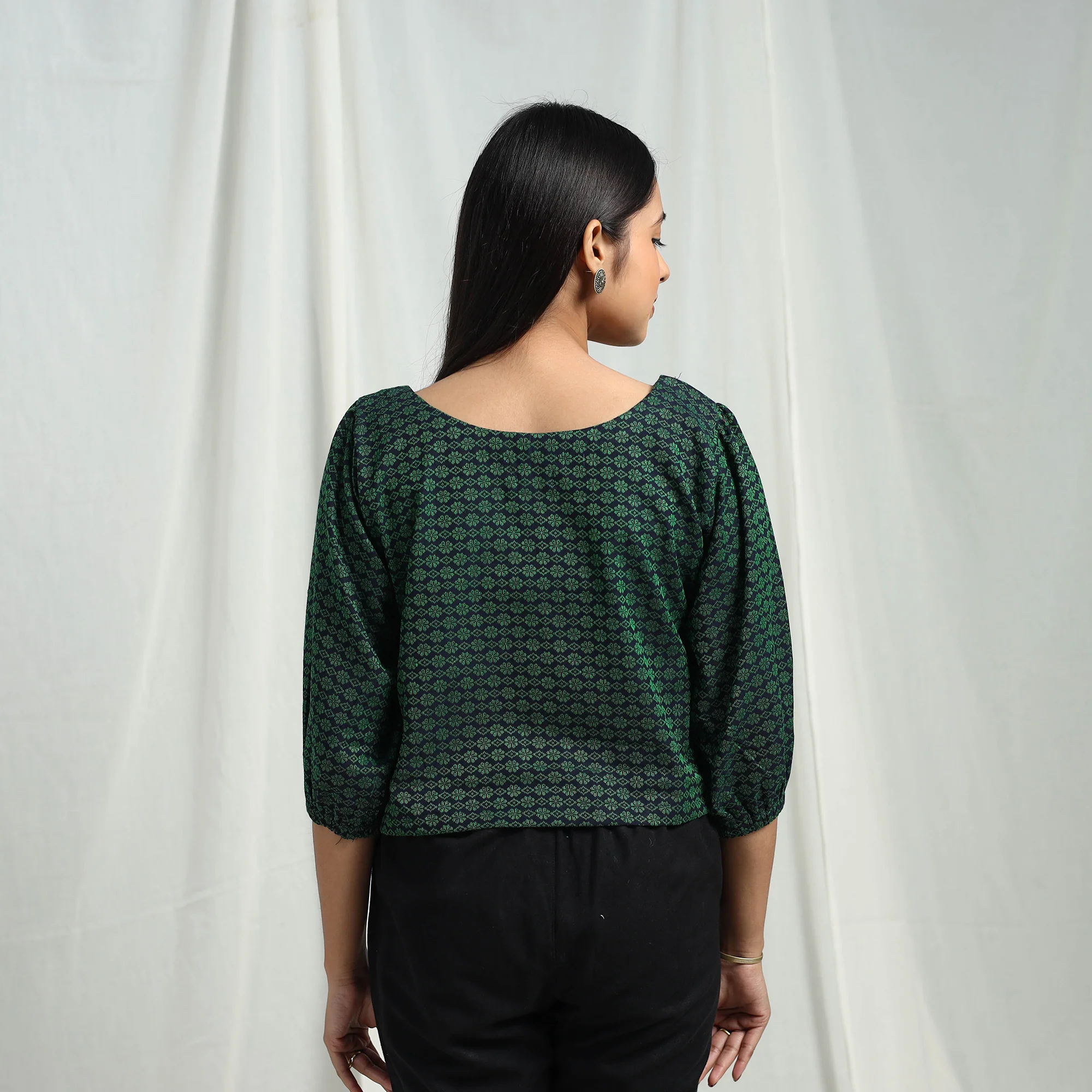 Green - Cotton Jacquard Crop Top 06 - Image 5