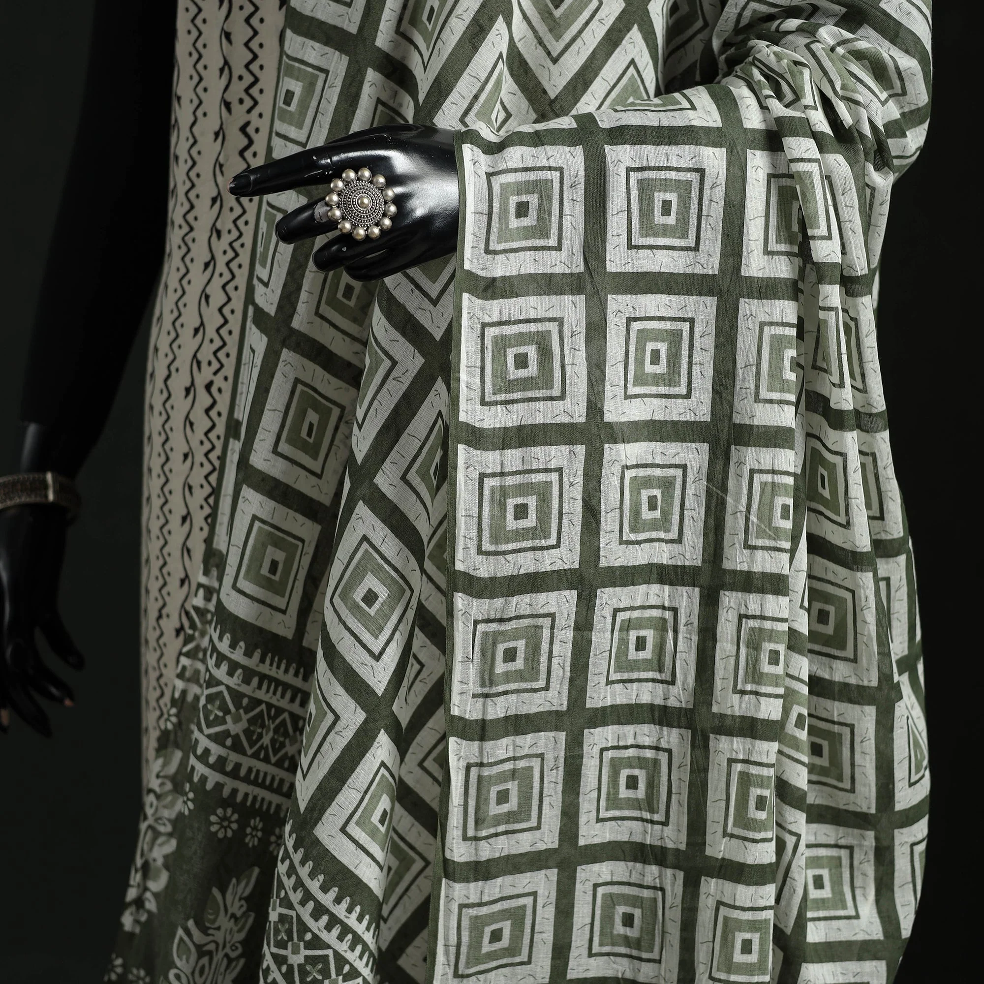 Green - Cotton Jaipur Printed Dupatta 13 - Image 3