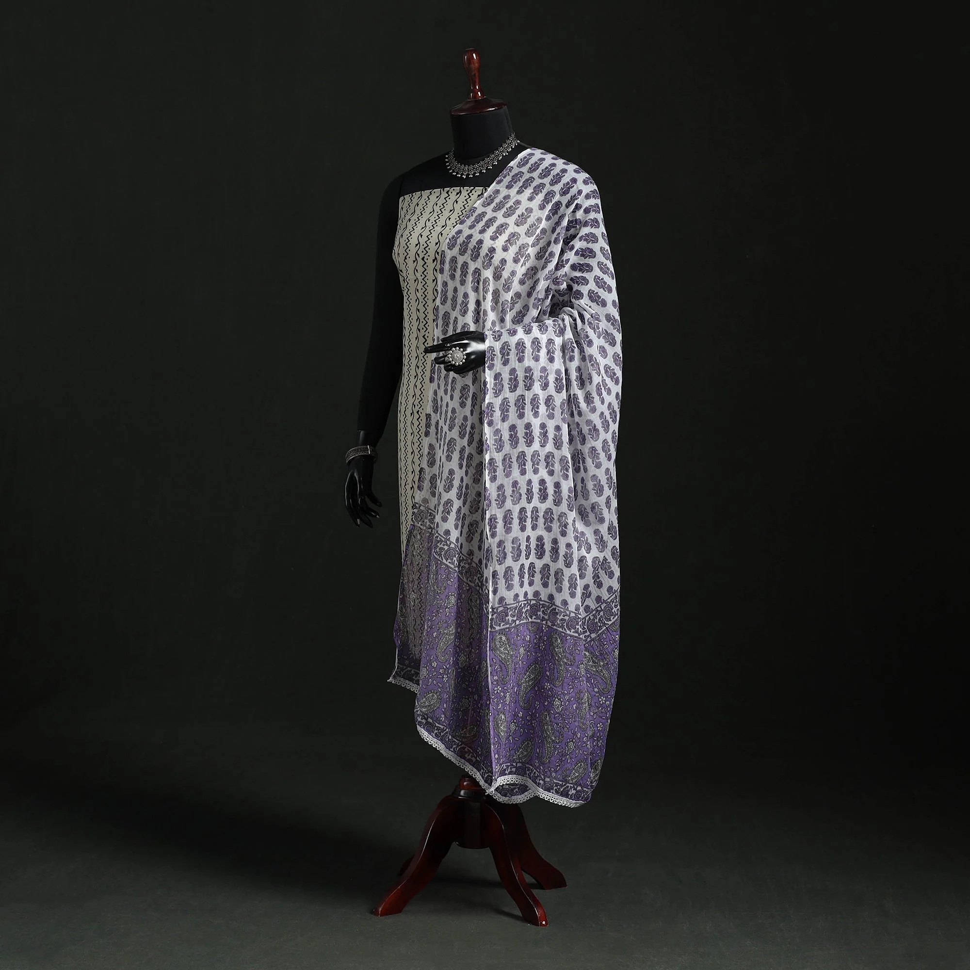Purple - Cotton Jaipur Printed Dupatta 45