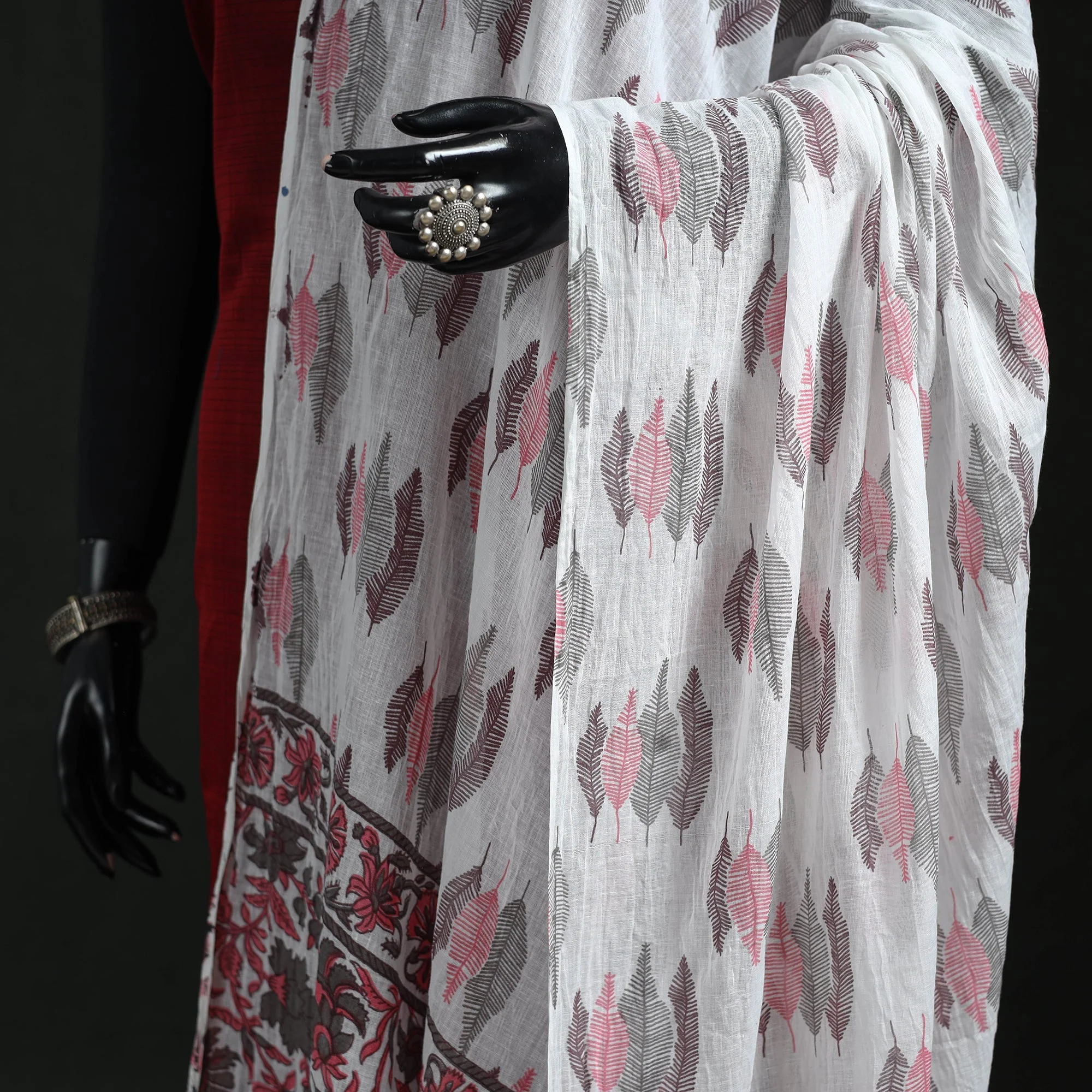 White - Cotton Jaipur Printed Dupatta 57 - Image 3