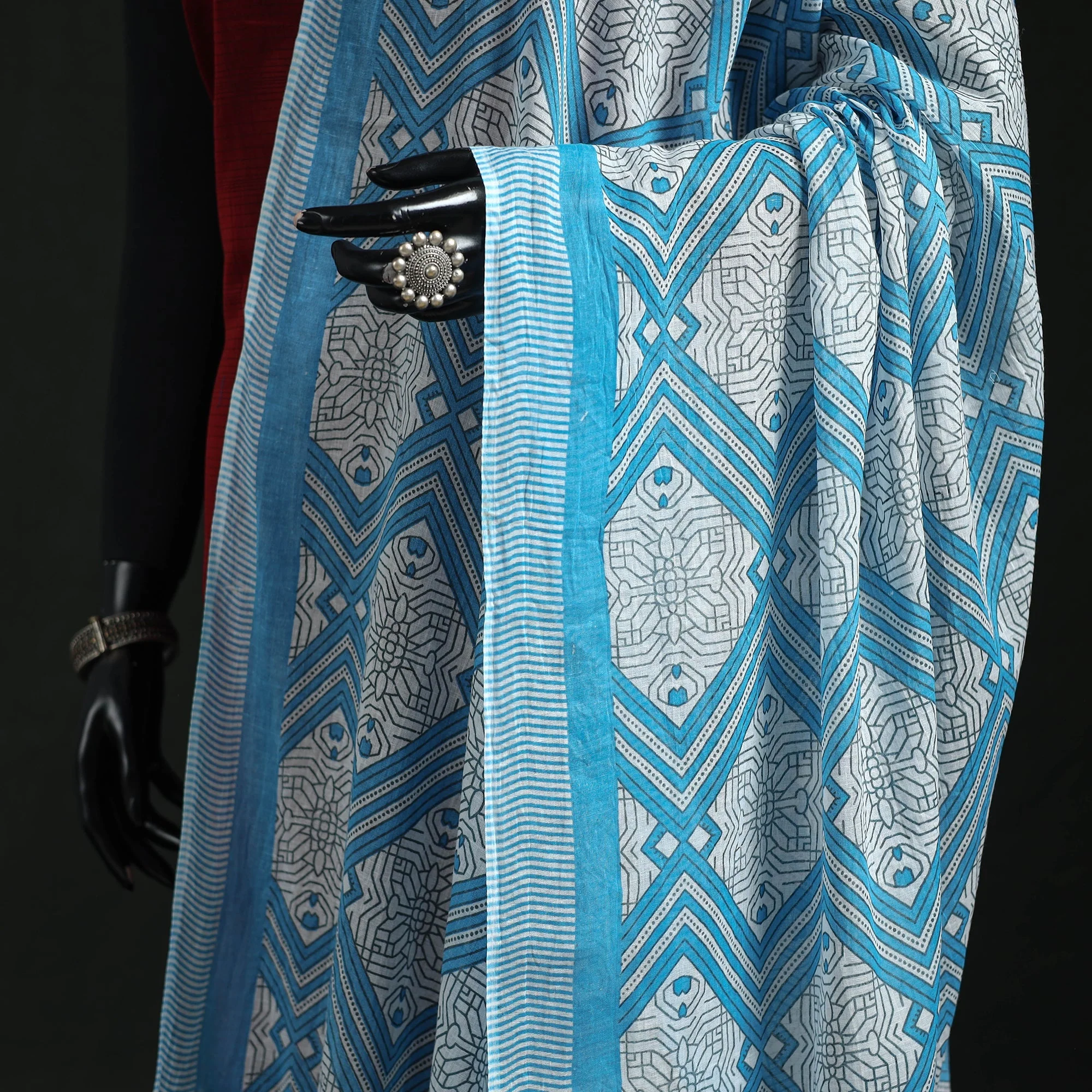 Blue - Cotton Jaipur Printed Dupatta 67 - Image 3