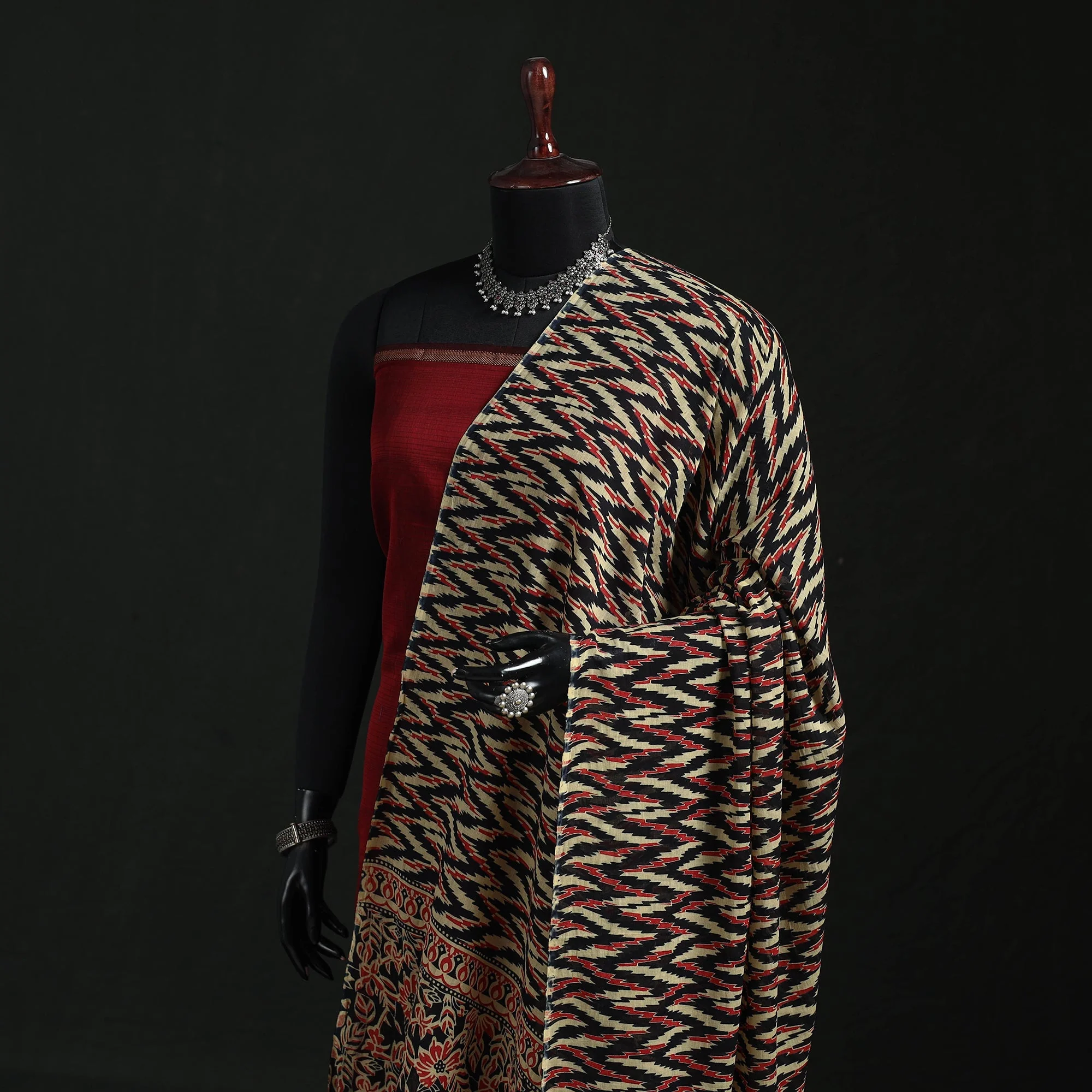 Black - Cotton Jaipur Printed Dupatta 76 - Image 2