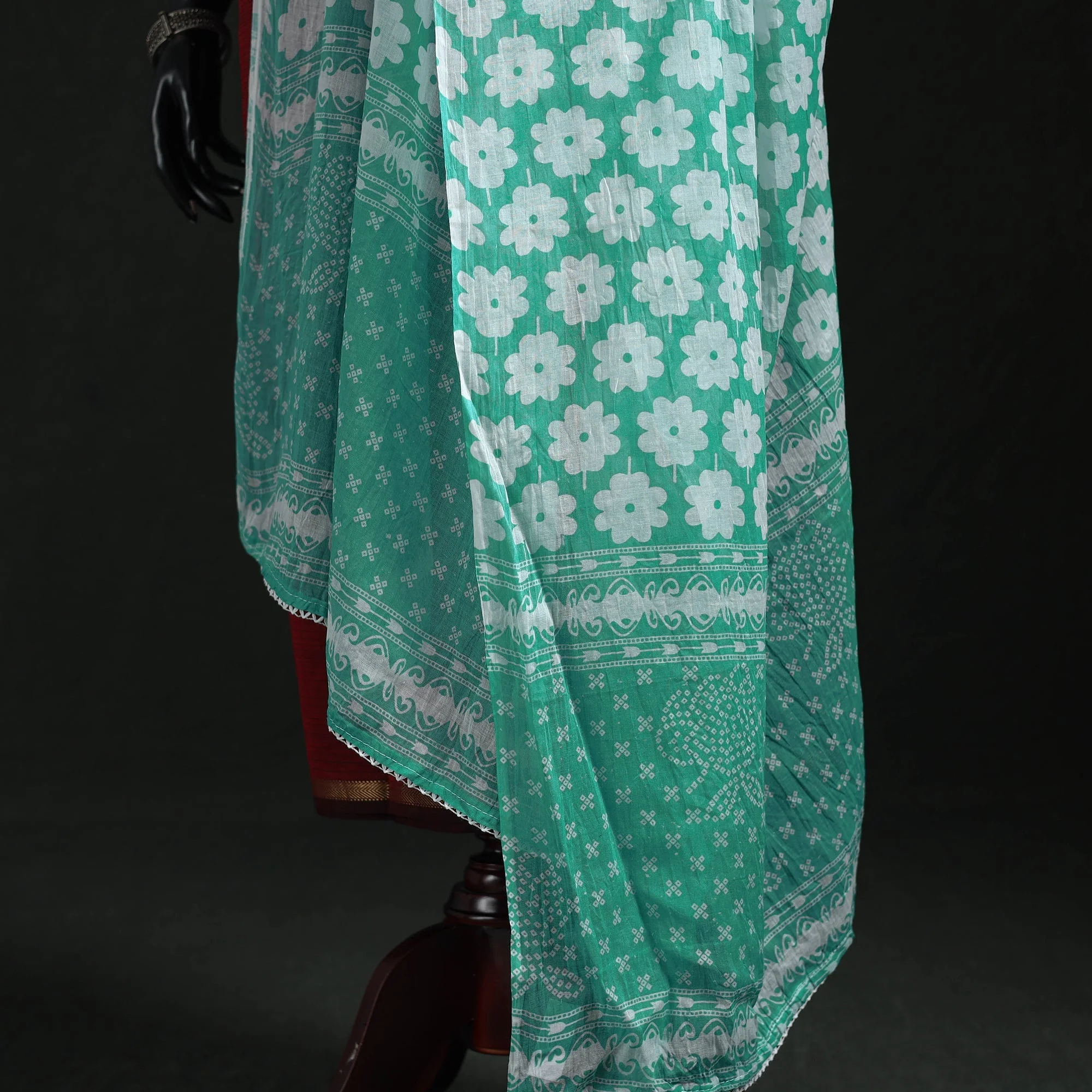 Green - Cotton Jaipur Printed Dupatta 77 - Image 4